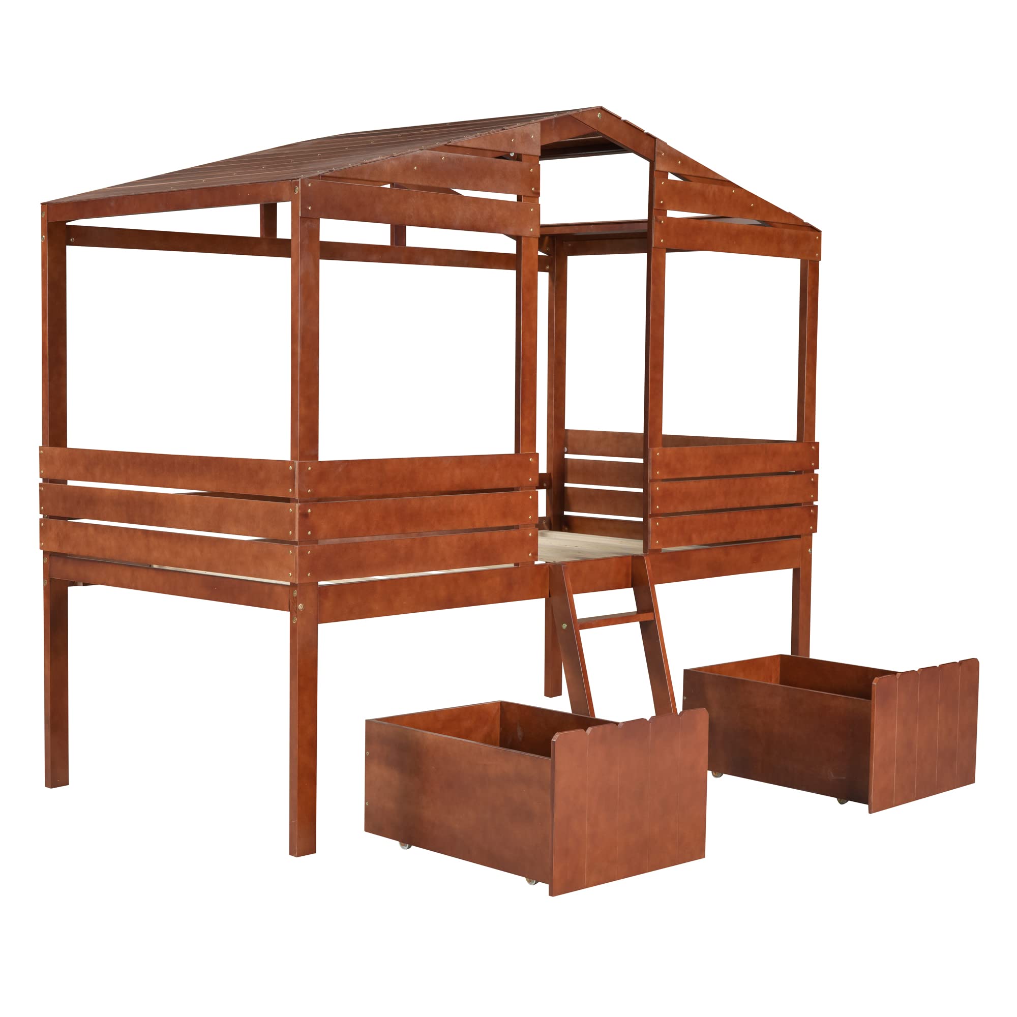 Softsea Twin House Loft Bed with Storage - Kids Play & Sleep Space