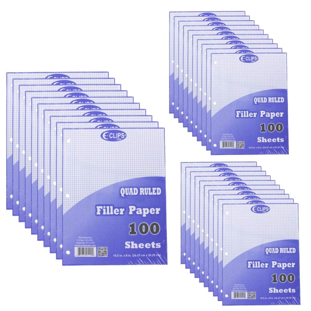 West Coast Paracord Loose Leaf Filler Paper - 3-Hole Punched for 3-Ring Binders - 100 Sheets per Pack (30 Packs, Quad Rule) - Perfect for School, Office & Note Taking - Writing Supplies for Students & Professionals