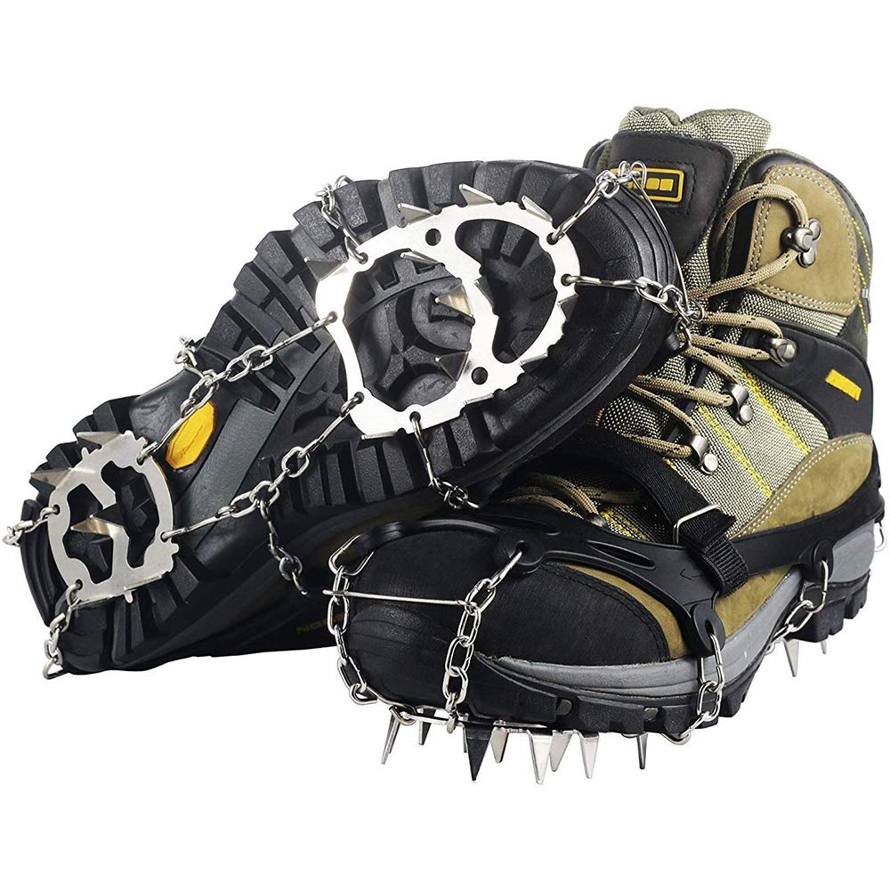 Ravifun 18-Tooth Stainless Steel Ice Cleats for Women, Men & Kids - Anti-Slip Snow Grips for Winter Boots - Perfect for Walking, Hiking, Climbing, Jogging & Mountaineering on Icy Trails & Snowy Terrains