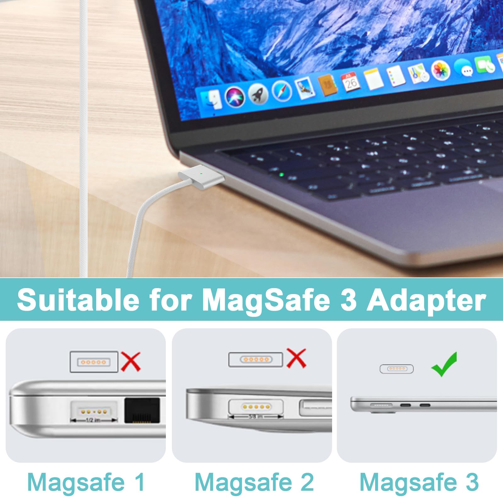 ORUZA USB C to MagSafe 3 Charging Cable 140W PD Fast Charger - Compatible with MacBook Pro 14/16 inch & MacBook Air M2 - High Speed Power Delivery for Work, Travel & Home Office Use
