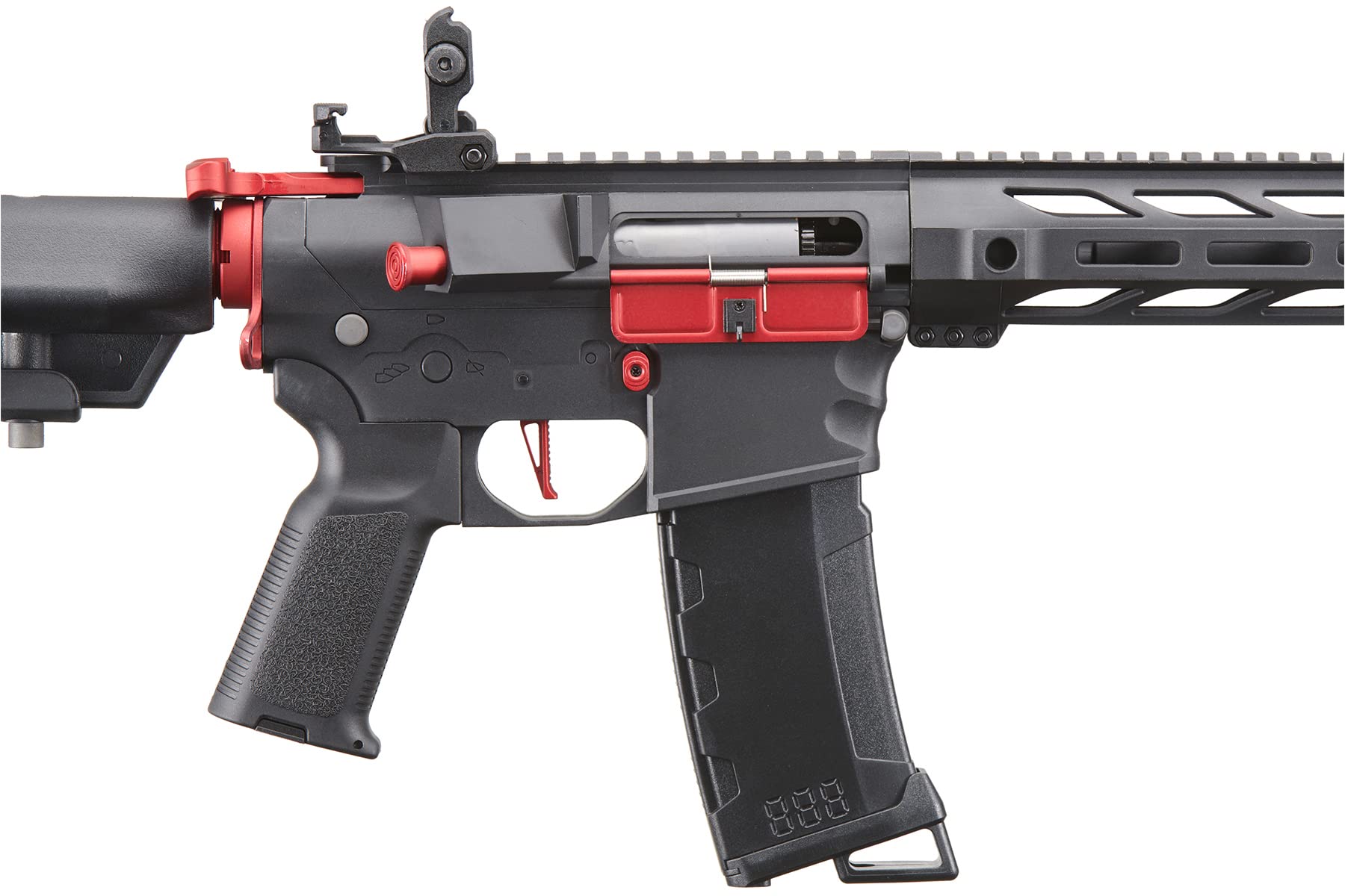 Lancer Tactical Gen 3 M4 SPR Interceptor Airsoft AEG Rifle - Black with Red Accents | High Performance Electric Airsoft Gun for Outdoor Skirmishes & Tactical Training