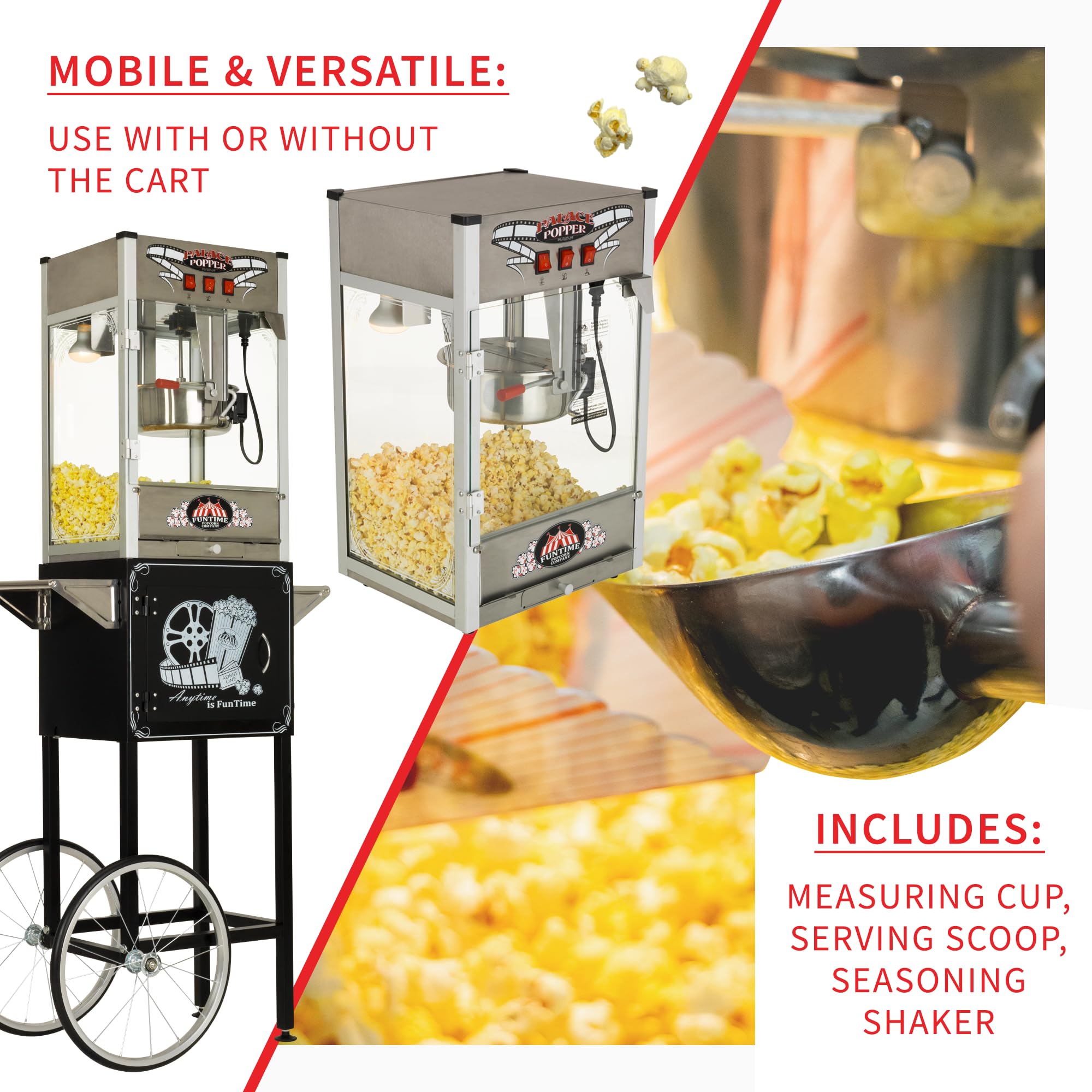 FunTime FT865PP 8 oz Bar Style Popcorn Popper Machine - Commercial Popcorn Maker for Movie Theaters, Carnivals & Home Use