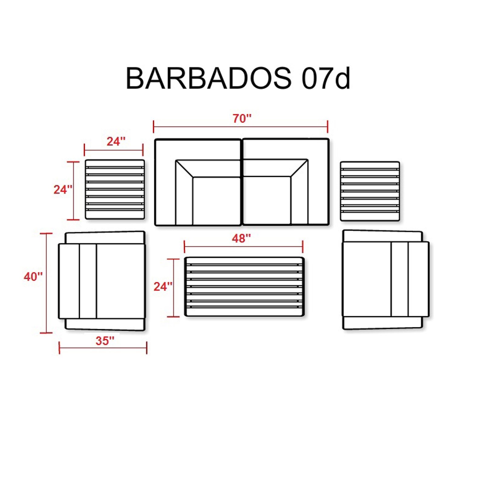 TK Classics BARBADOS-07d-NAVY 7-Piece Outdoor Wicker Patio Furniture Set in Navy Blue - Perfect for Backyard, Poolside, and Garden Relaxation