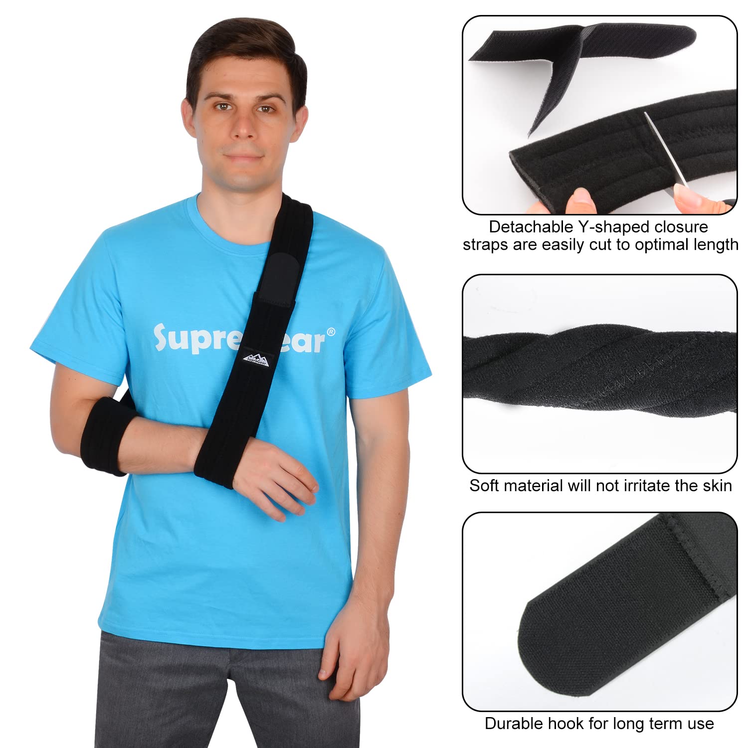 Supregear Adjustable Arm Sling - Lightweight Shoulder Support for Injured Arm, Elbow, Broken Collarbone & Rotator Cuff - Left/Right Arm Immobilizer for Men & Women - Ideal for Post-Surgery, Sports Injuries & Daily Recovery