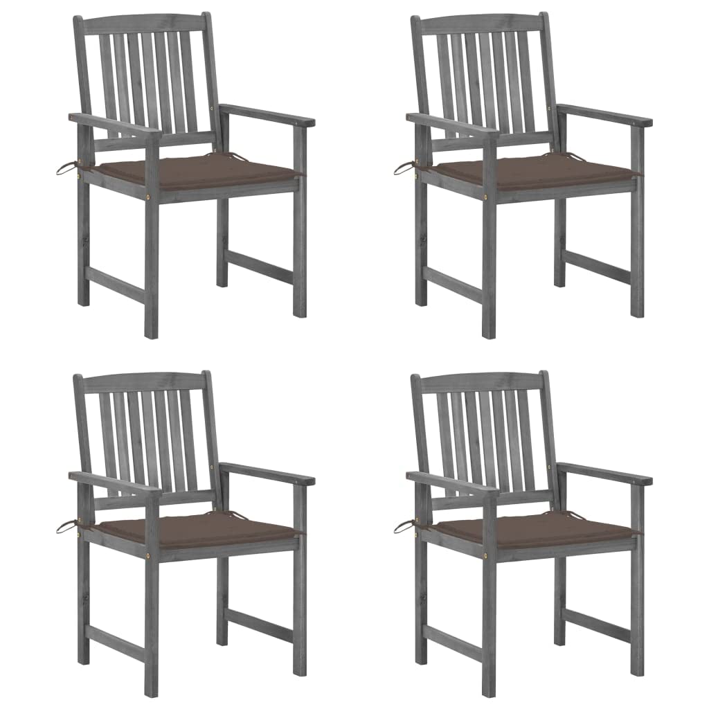 4-Piece Acacia Wood Outdoor Dining Chairs Set - All-Weather Patio Armchairs with Removable Cushions (Gray+Taupe) for Backyard, Poolside, Porch, Garden & Lawn Relaxation