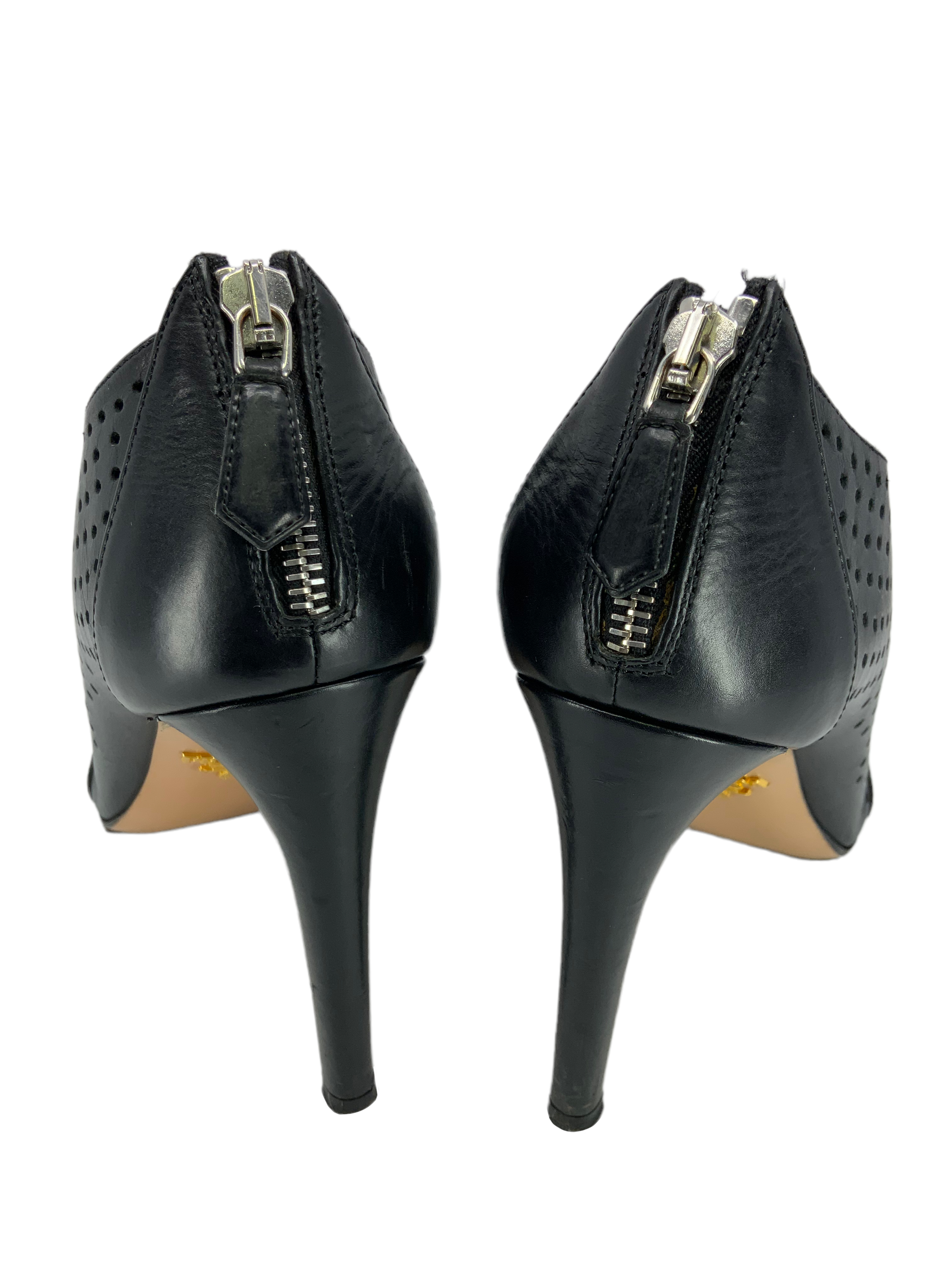 PRADA Perforated Leather Open Toe Booties Women's Size 12 - Stylish Summer Sandals for Casual Outings & Evening Events