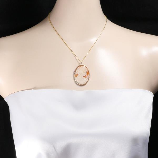 14K Yellow Gold Shell Cameo Necklace & Brooch - Vintage Elegance for Women, Perfect Gift for Weddings, Anniversaries & Special Occasions