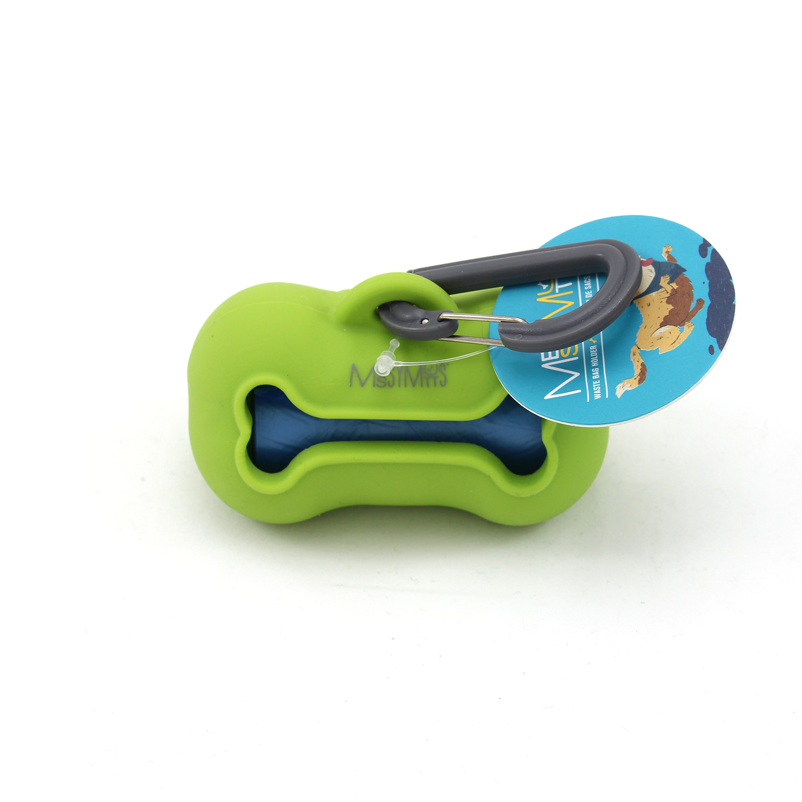 Messy Mutts Silicone Dog Waste Bag Holder with Carabiner | Leak-Proof Poop Bag Dispenser for Dogs | Includes 15 Unscented Waste Bags | Hands-Free Leash Attachment (Green) – Perfect for Walks, Hikes & Outdoor Adventures