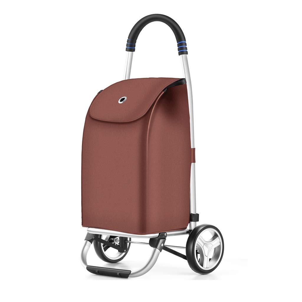 LICHUAN All-Terrain Folding Shopping Cart with Removable Waterproof Oxford Cloth Bag - Heavy Duty Stair Climbing Grocery Cart for Laundry, Supermarket & Outdoor Use (Brown, Bearing Wheel)