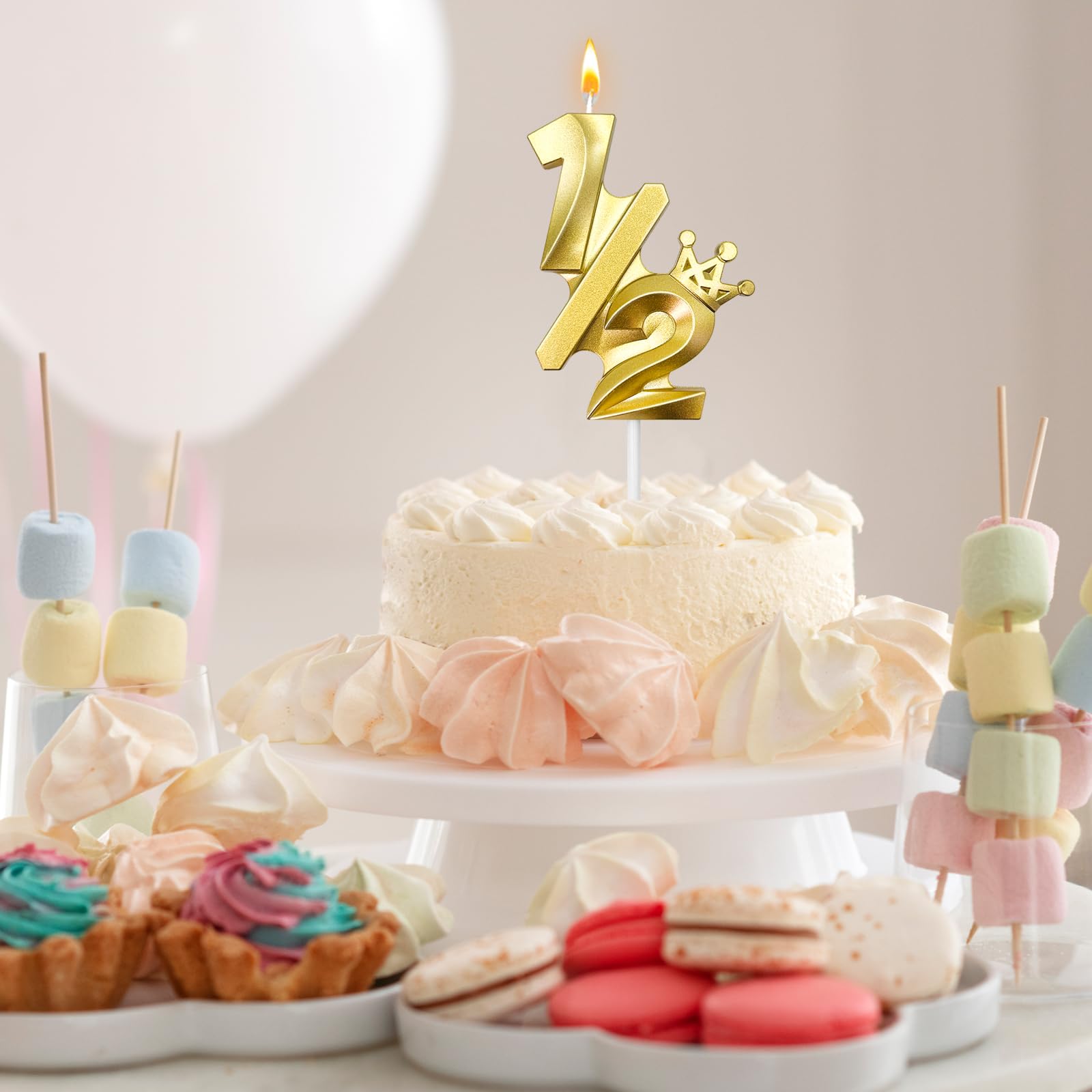 Gold Number 1/2 Birthday Candles - Crown Cake Topper for 6-Month Babies & Anniversaries | Party Decor