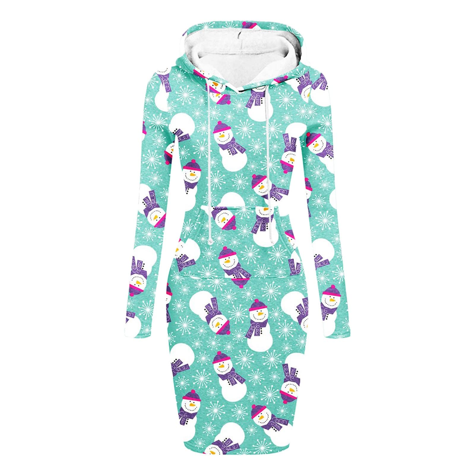 Women's Long Sleeve Hoodie Dress with Pocket - Christmas Print Sundress for Casual Wear, Holiday Parties & Cozy Outfits