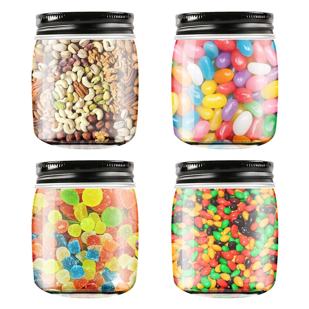 Novelinks 8oz Clear Plastic Jars with Black Lids - 16 Pack BPA-Free Refillable Round Containers for Kitchen Pantry Organization, Bathroom Storage, Craft Supplies & DIY Projects
