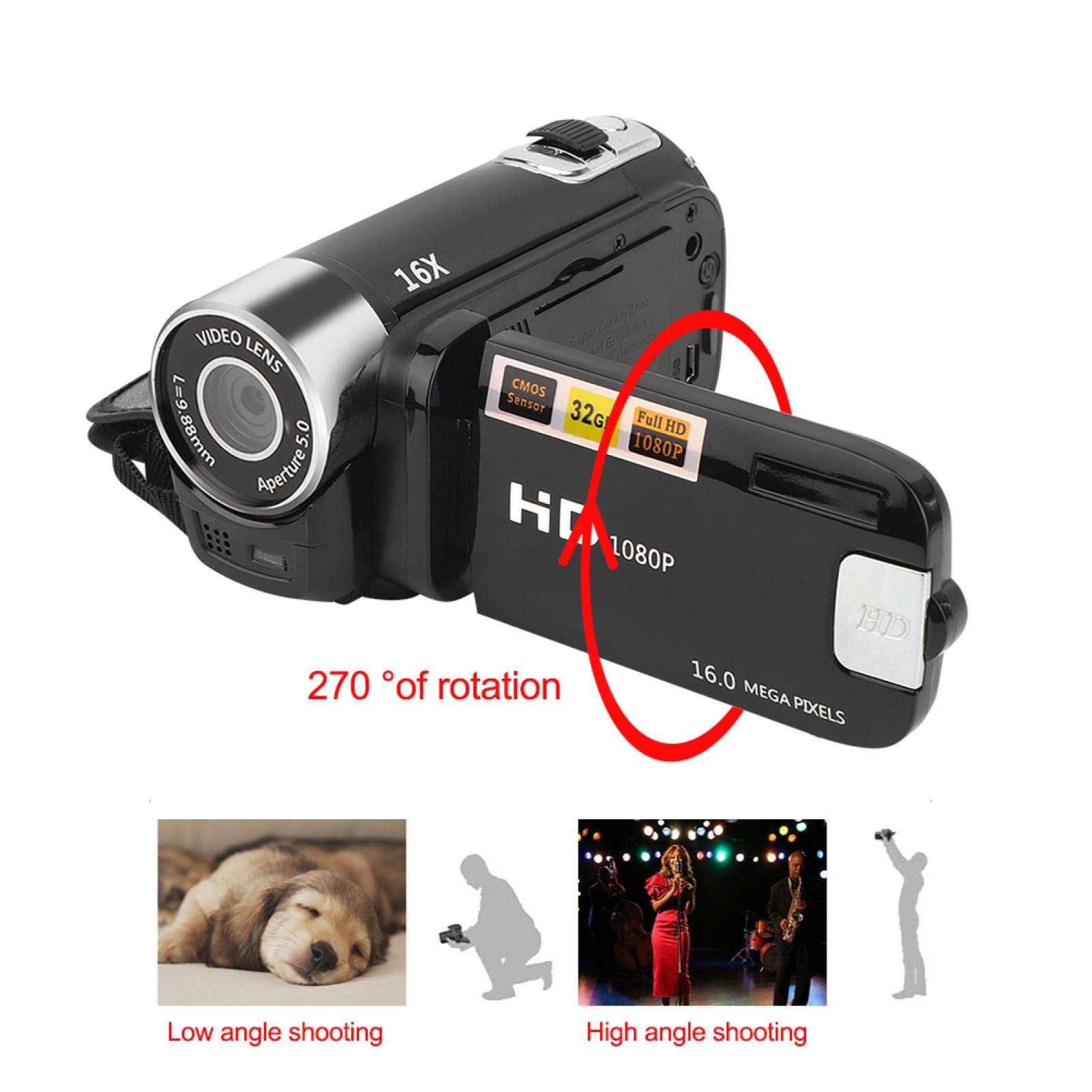 1080P HD Digital Camcorder with 16MP Sensor, 2.7