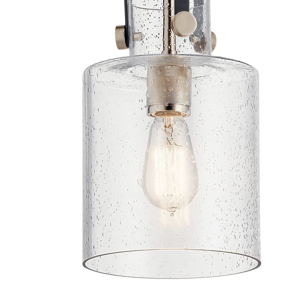 1 Light Traditional Pendant Light Fixture with Clear Seeded Glass & Polished Nickel Finish - Perfect for Kitchen Island, Dining Room, or Entryway Lighting
