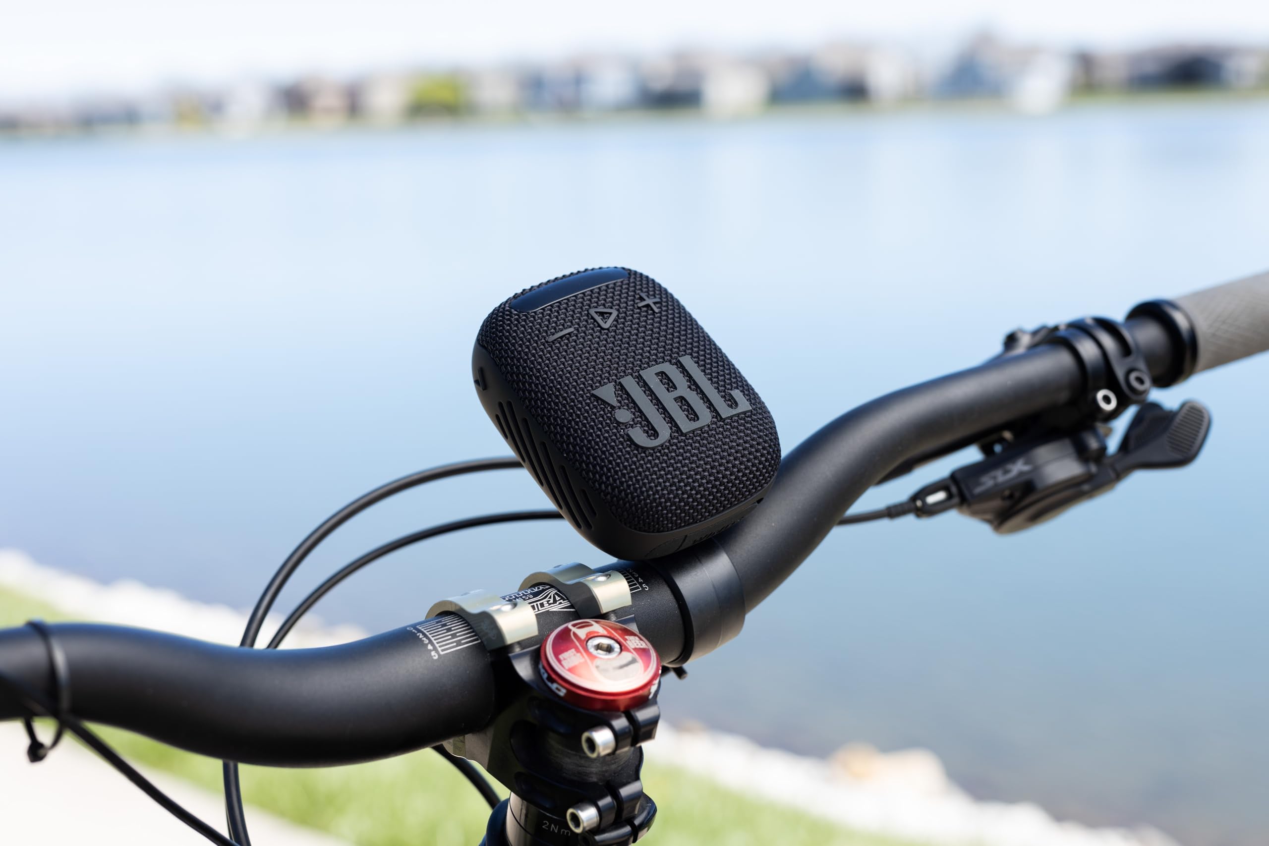 JBL Wind 3 FM Bluetooth Handlebar Speaker - Waterproof Bike Speaker with Built-in Mic, 10W Loud Sound for Cycling, Motorcycle, Outdoor Sports (Black) | Perfect for Commuting, Hiking & Beach Adventures