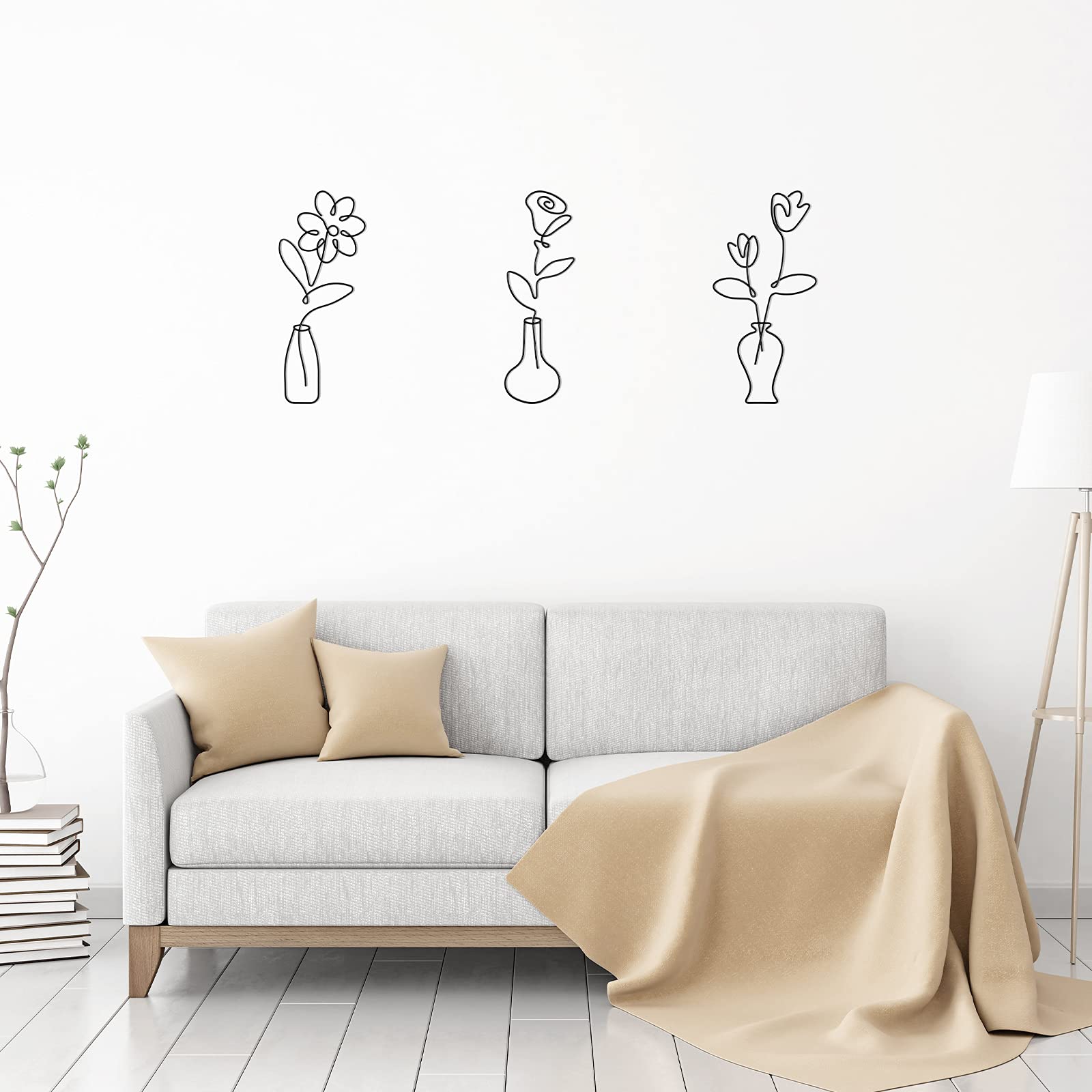 Minimalist Black Metal Flower Wall Decor - Boho Hanging Art for Bedroom, Bathroom, Garden