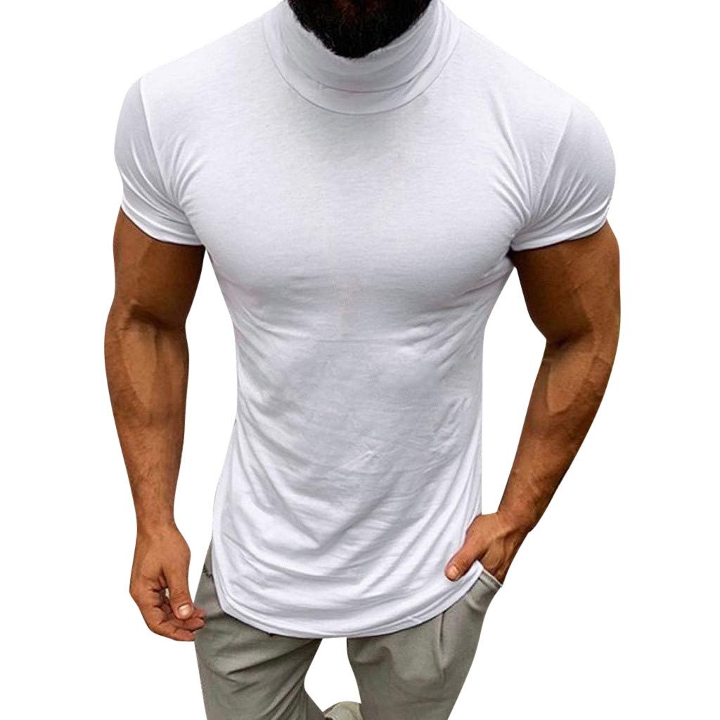 Hoyomi Men's Plain Turtleneck T-Shirts - Slim Fit Short Sleeve Casual Blouse for Spring Summer | Solid Color Fashion Top for Daily Wear, Office & Outings