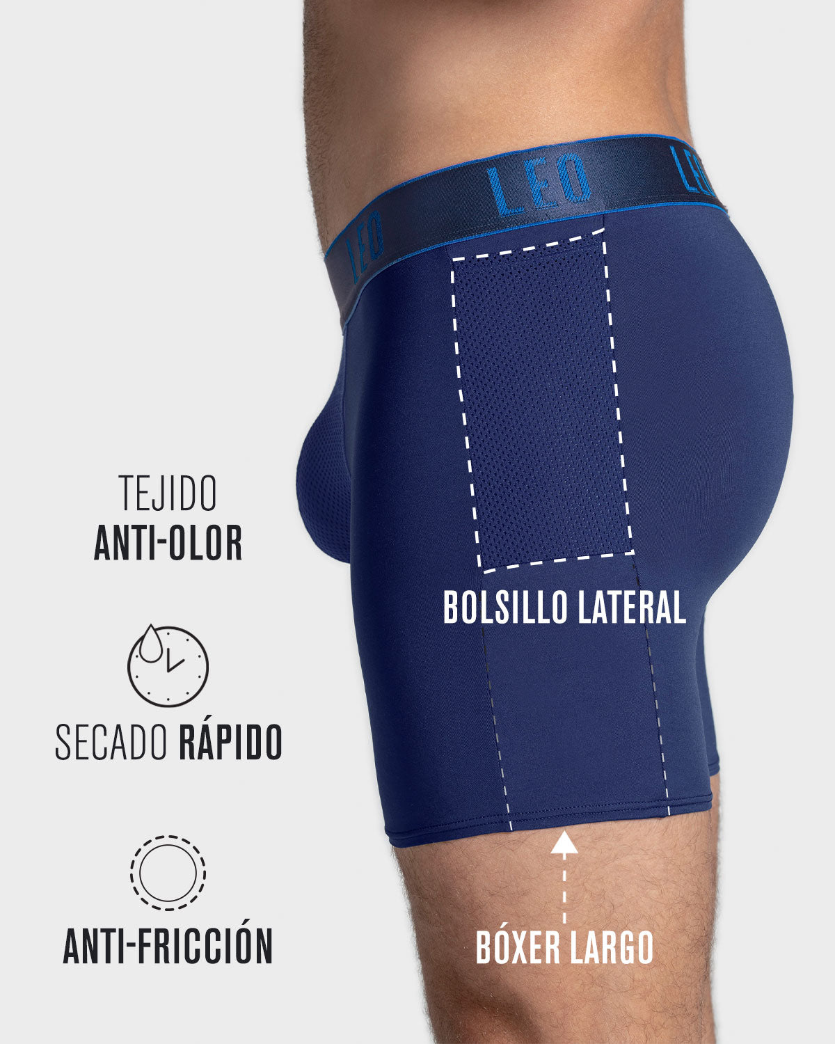 Breathable Long Athletic Boxer Briefs with Side Pocket - Moisture-Wicking Men's Underwear for Sports & Workout