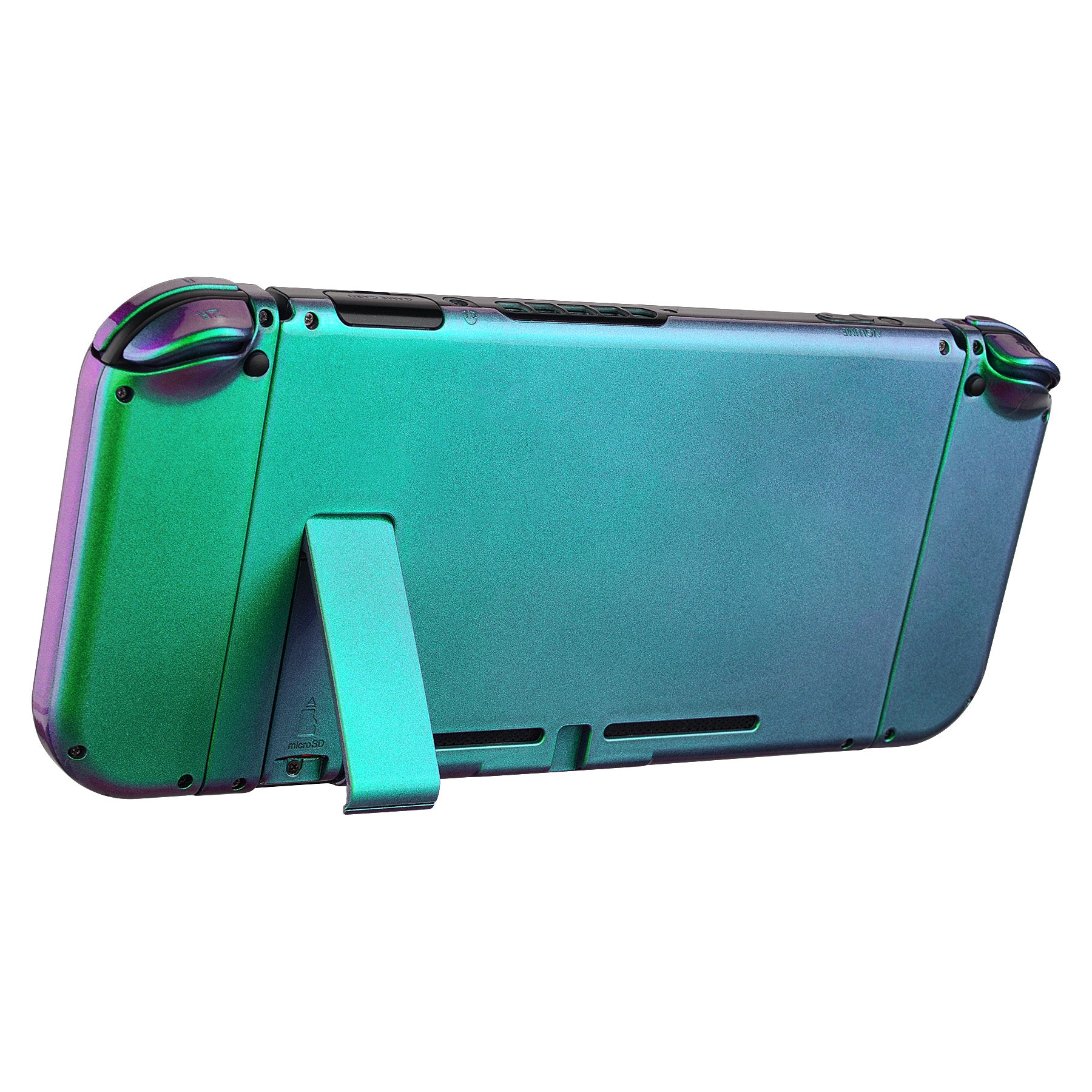 eXtremeRate Glossy Back Plate Replacement Shell for Nintendo Switch & Joy-Con Controllers - Chameleon Green Purple (QP311) | DIY Custom Housing with Full Button Set | Perfect for Gaming Enthusiasts & Console Modders
