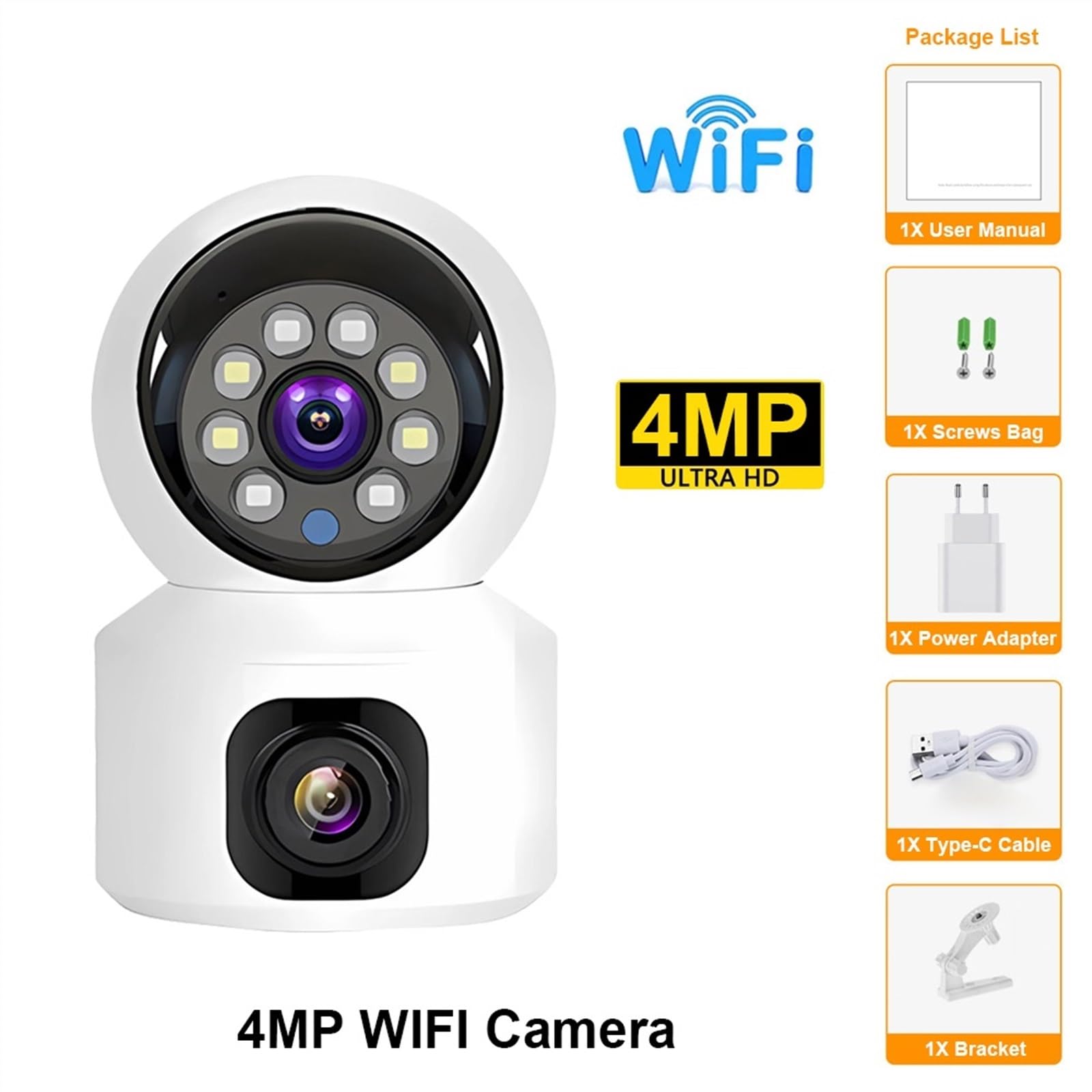 JOLIANE HD Mini Wireless Dual Lens 8MP IP Security Camera with Smart Night Vision & PTZ - Indoor CCTV Camera for Baby Monitor, Home Security (4MP) | Perfect for Nursery Monitoring, Pet Watching & Office Surveillance