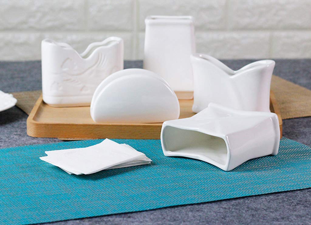 White Ceramic Embossed Napkin Holder - Elegant Paper Towel Stand for Dining Table Decor, Kitchen & Restaurant Use