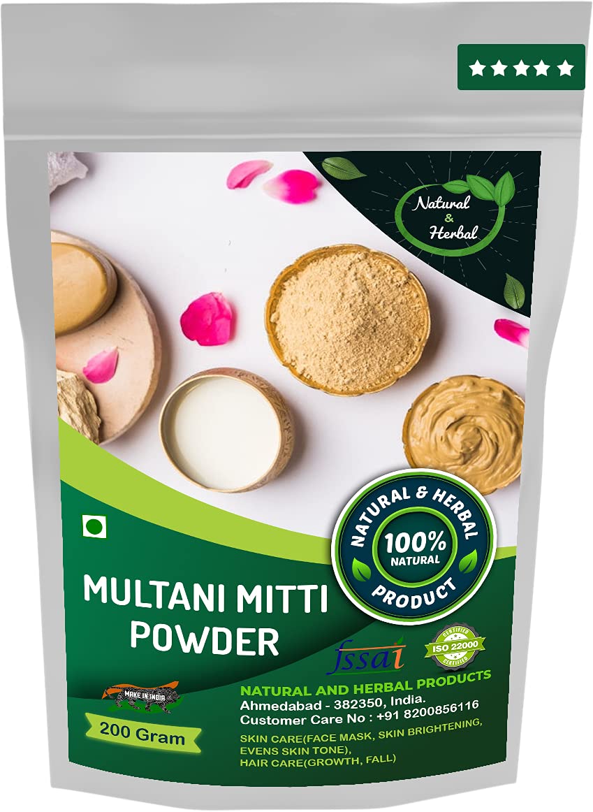 Multani Mitti Powder | Bentonite Clay | Fuller's Earth Clay | Natural Face Mask & Hair Care Treatment (Skin Brightening, Even Tone, Deep Cleansing) - 200g | DIY Beauty for Glowing Skin & Healthy Hair