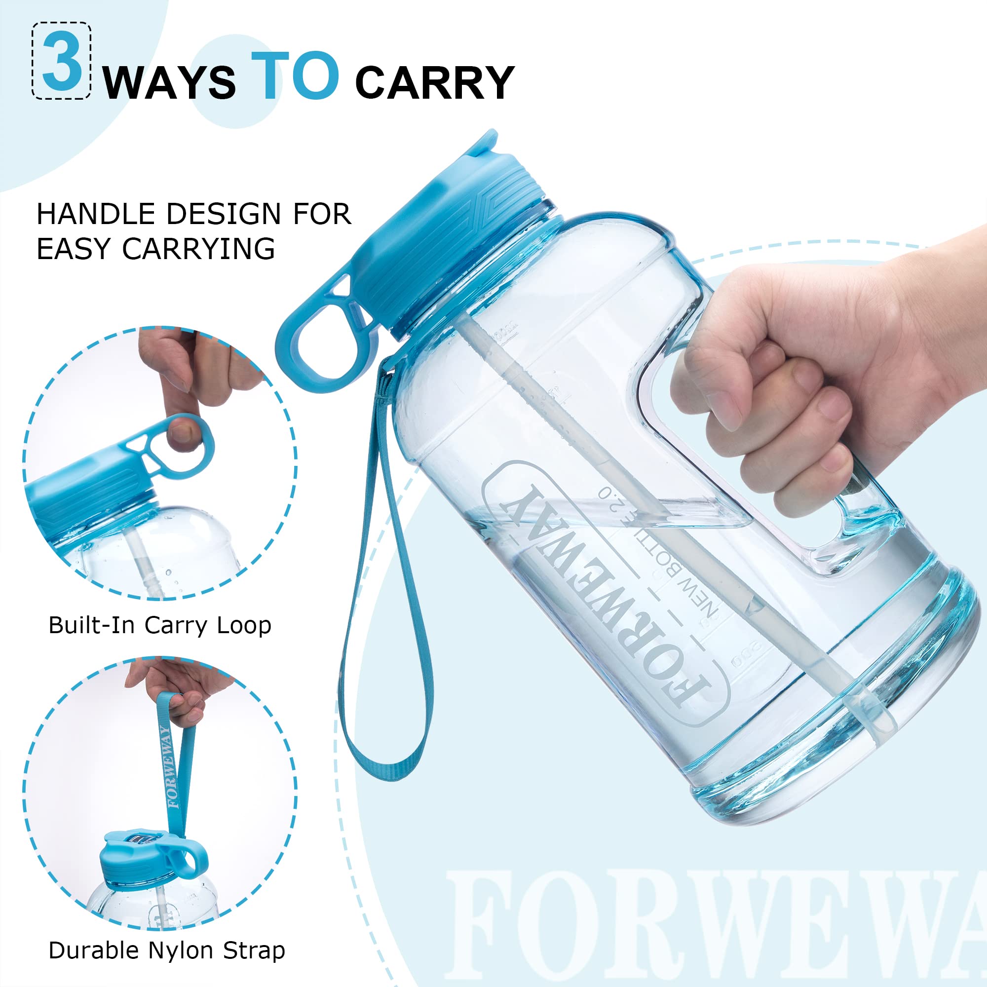 **2.2L (74oz) Large Leakproof Sports Water Bottle with Straw & Handle - BPA Free Half Gallon Jug for Camping, Hiking, Gym & Outdoor Activities (Blue)**