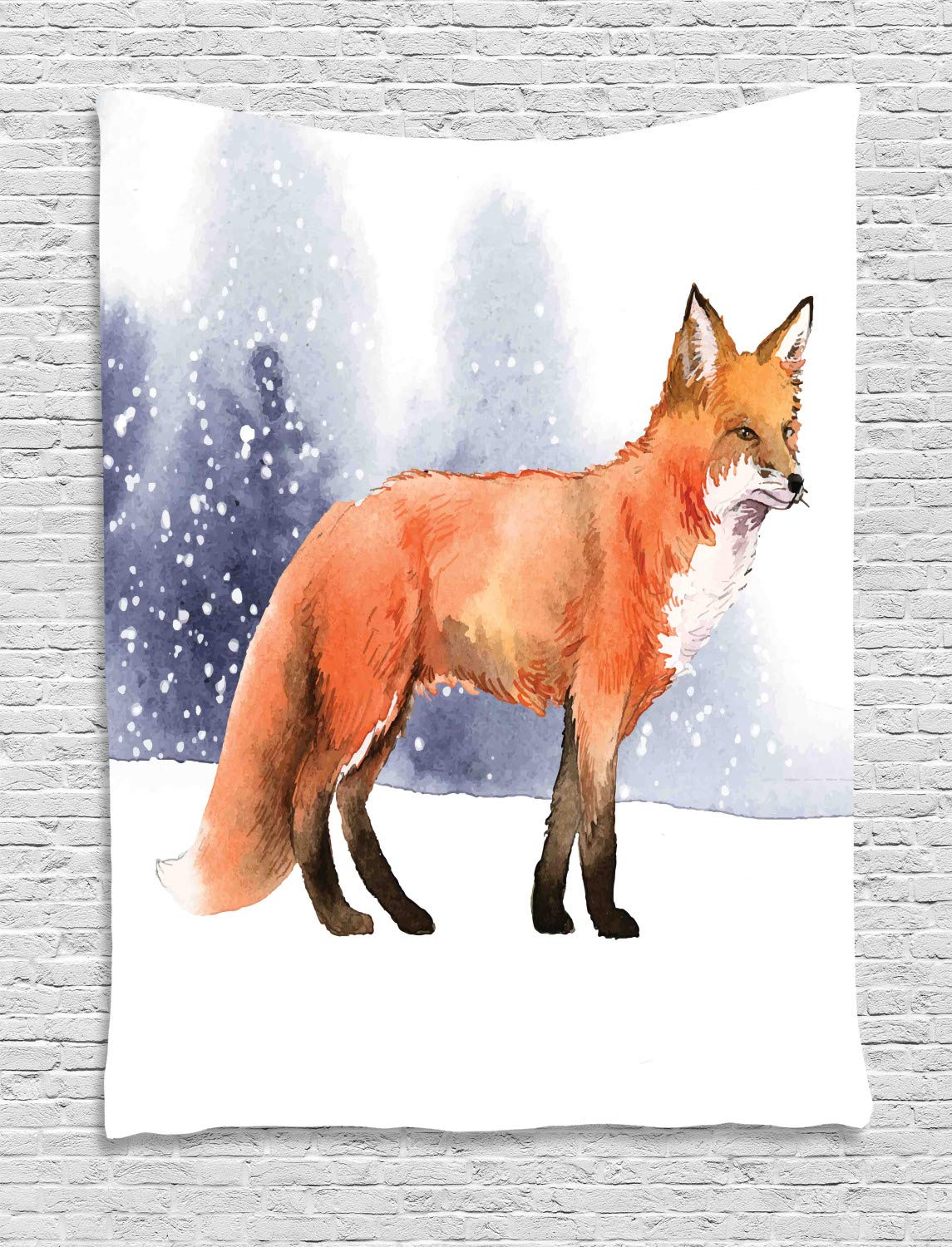 Ambesonne Fox Tapestry Wall Art - Winter Snow Forest Animal Painting Wall Hanging Decor for Bedroom, Living Room, Dorm - 60