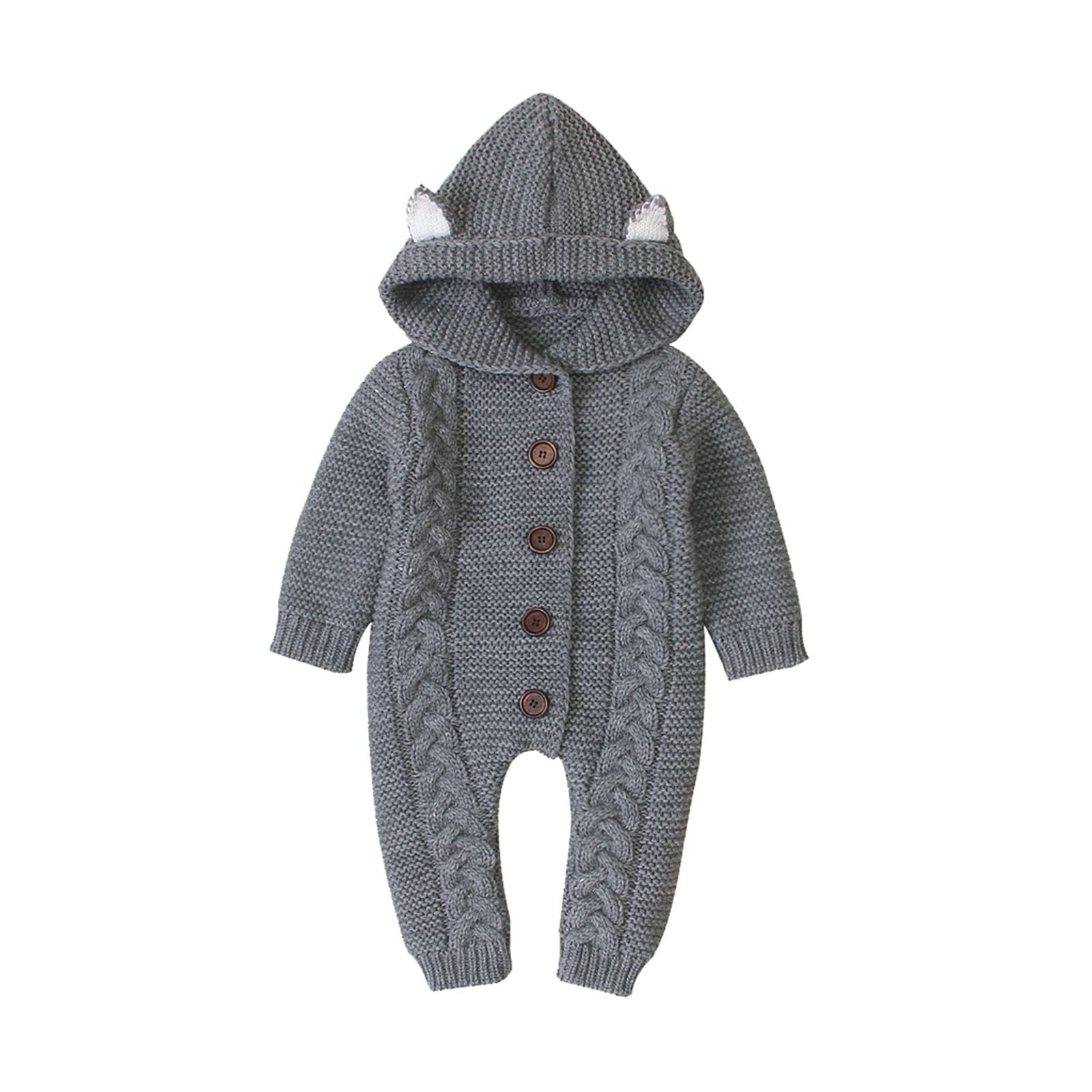 LISfsa Infant Baby Boys Girls Winter Warm Knit Hoodie Romper Jumpsuit - Cozy Newborn Outfit for Cold Weather, Playdates & Family Photos
