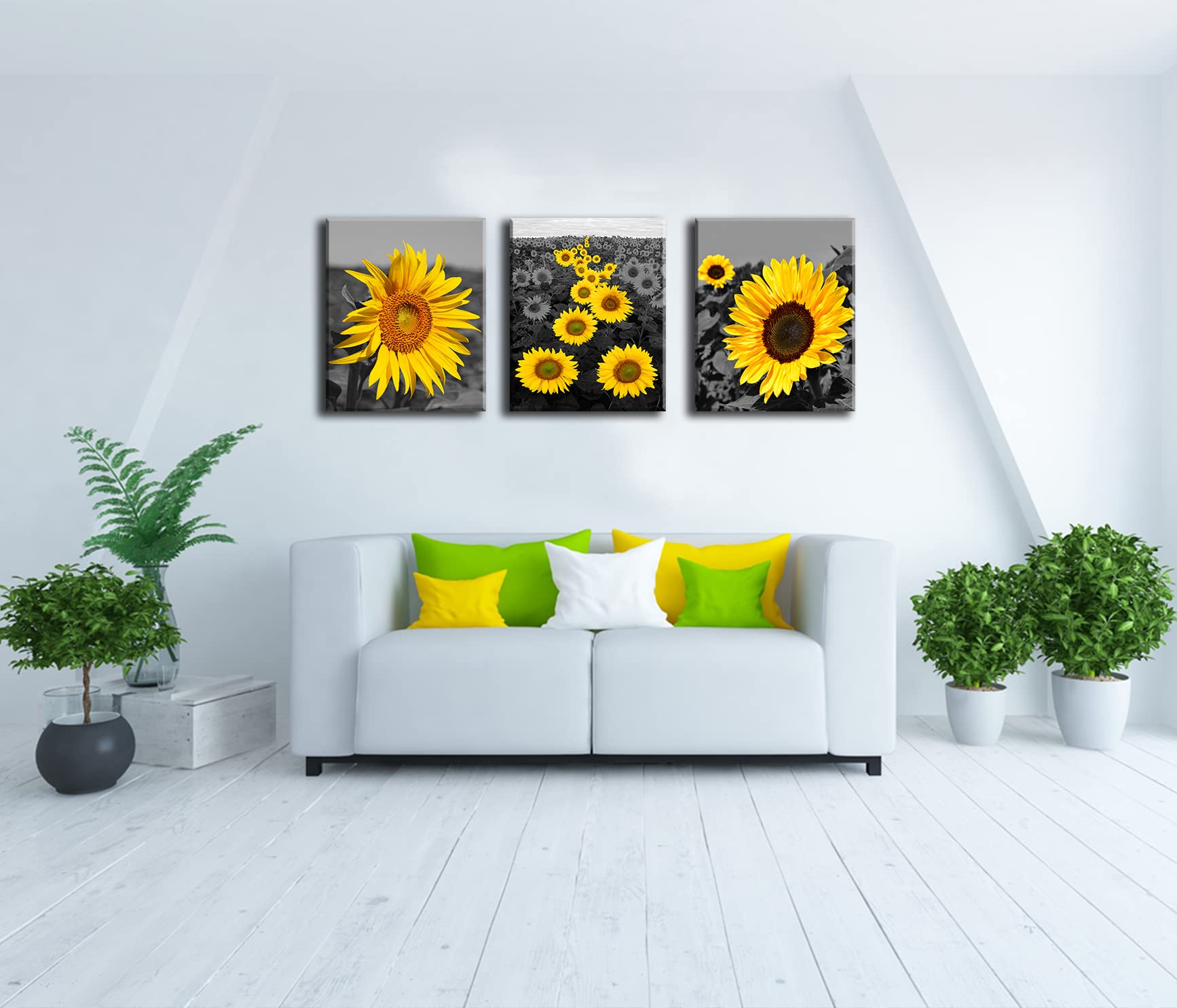 Sunflower Wall Art Canvas Prints - Black & Yellow Framed Paintings 12x16 Inch, Set of 3 | Ready to Hang Home Decor for Kitchen, Bathroom & Living Room | Perfect for Farmhouse, Boho & Modern Interior Design