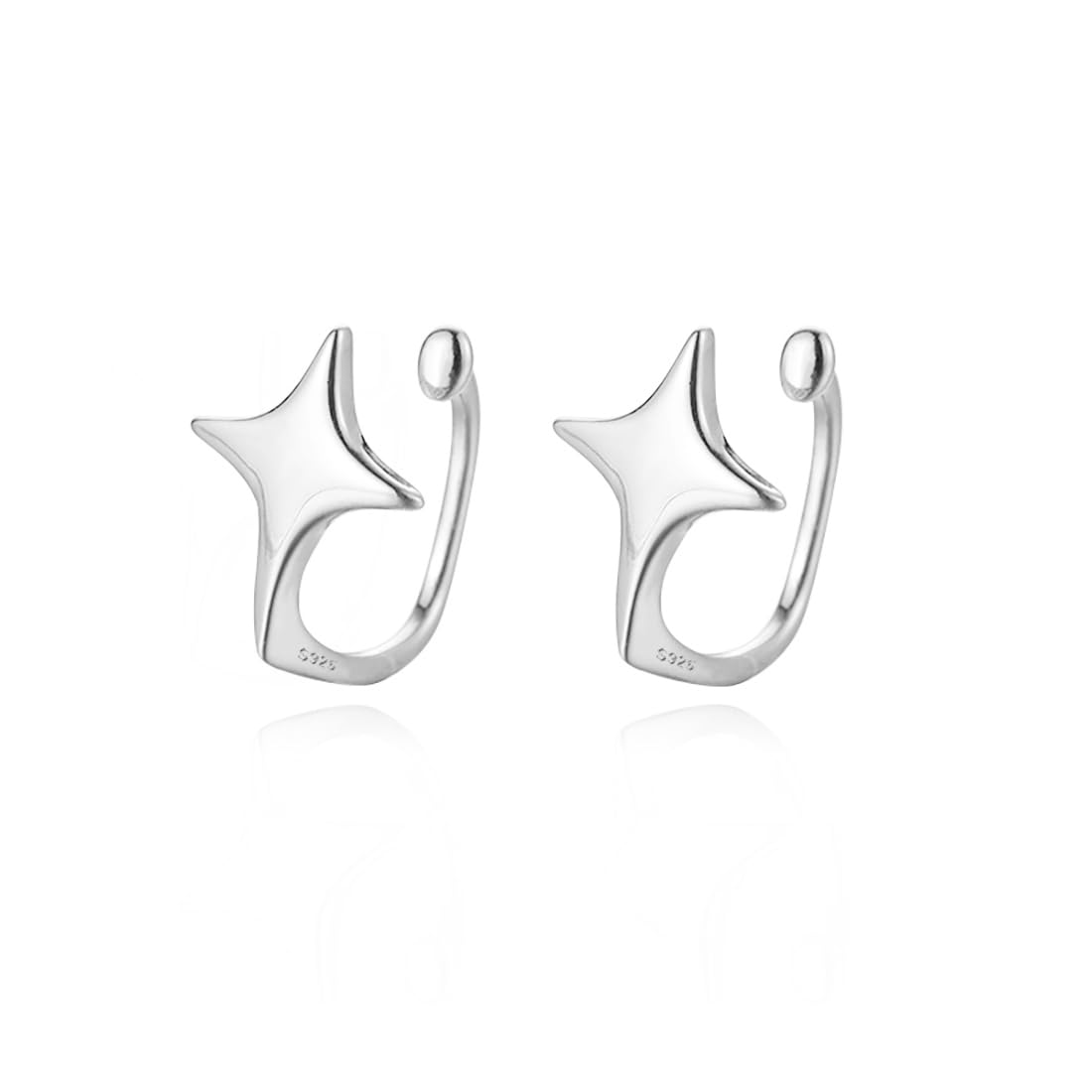 Reffeer Solid 925 Sterling Silver Star Cuff Earrings - Cartilage Wraps for Women & Teens - Helix Earrings with No Piercing - Perfect for Parties, Gifts & Everyday Wear