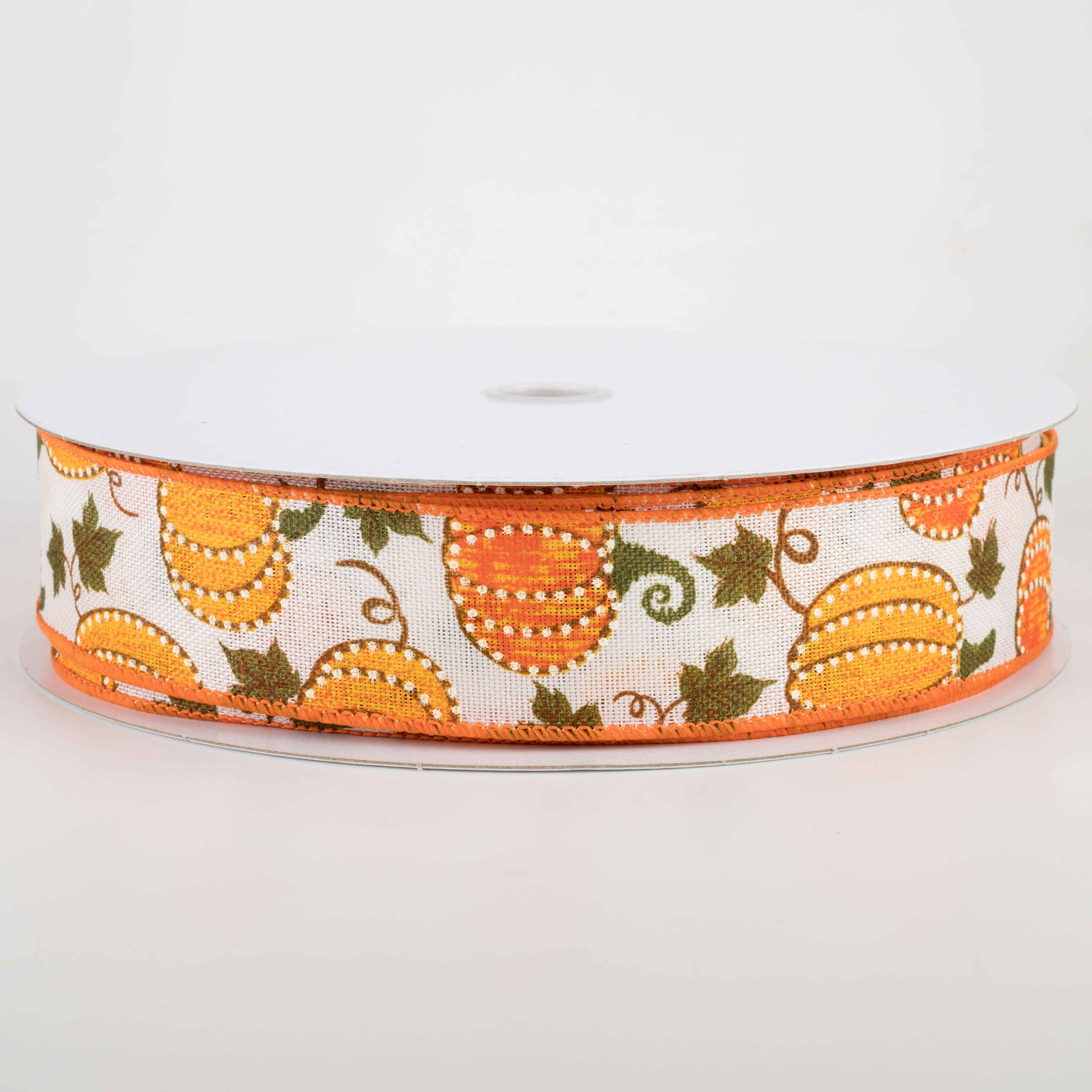 1.5 Inch Dotted Pumpkin Faux Burlap Ribbon - Ivory (50 Yards) | Fall Harvest Decor, Thanksgiving Table Runner, Autumn Wreath DIY, Seasonal Craft Supplies
