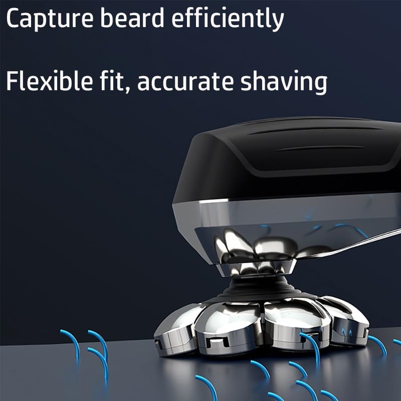 Men's 6-in-1 Waterproof Electric Head Shaver with LCD Display - Powerful Bald Shaving Machine & Beard Trimmer for Face & Body - Perfect for Travel, Gym & Daily Grooming