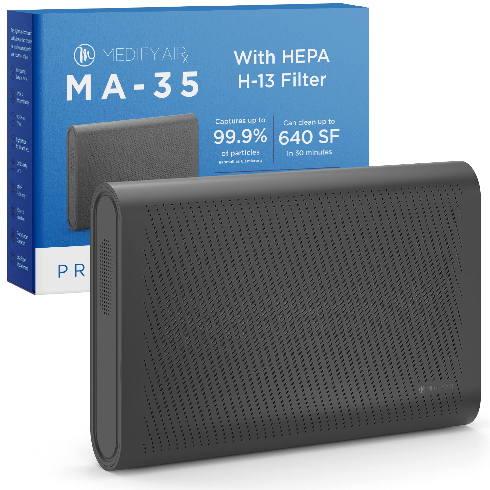 Medify MA-35 True HEPA H13 Air Purifier - Covers 1,280 ft² in 1 Hour for Allergies, Smoke, Wildfire, Odor, Pollen & Pet Dander - 99.9% Removal to 0.1 Microns - Ultra Quiet - Black (1-Pack) - Ideal for Bedroom, Living Room, Office & Allergy Relief