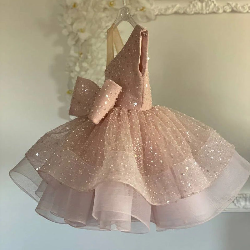 Sparkly Sequin Bowknot Dress for Girls - Sleeveless Puffy Princess Party Dress for Birthday, Pageant & Special Occasions