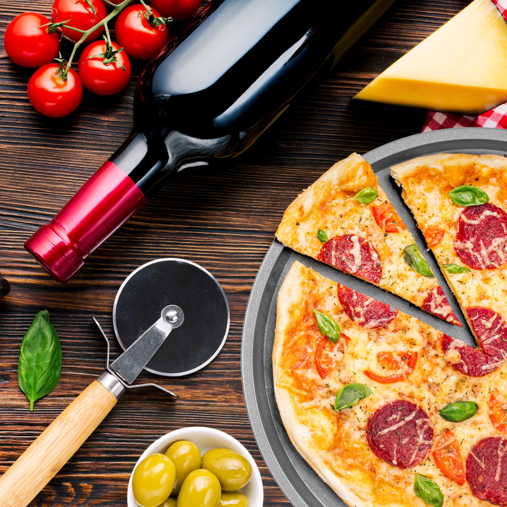 DecorRack 13 Inch Non-Stick Alloy Steel Pizza Pan - Round Baking Tray & Serving Tray for Oven, Stovetop & Grill (2 Pack) - Perfect for Homemade Pizza, Cookies & Party Appetizers