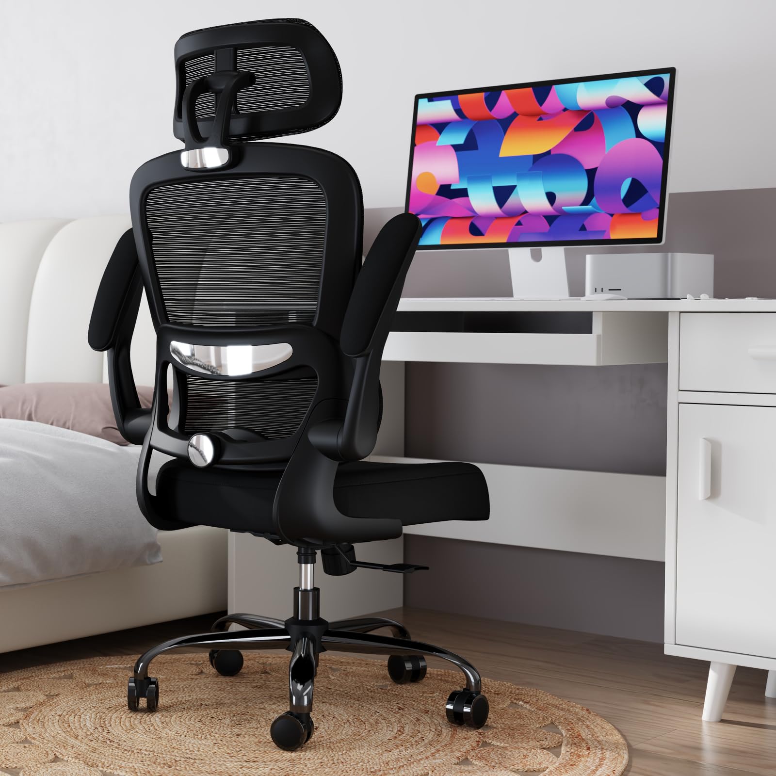 Ergonomic Office Chair with Wheels - 330 LBS Capacity High Back Mesh Desk Chair for Home & Gaming - Comfortable Computer Chair for Long Hours Work (Black) - Perfect for Home Office, Gaming Setup & Workspaces