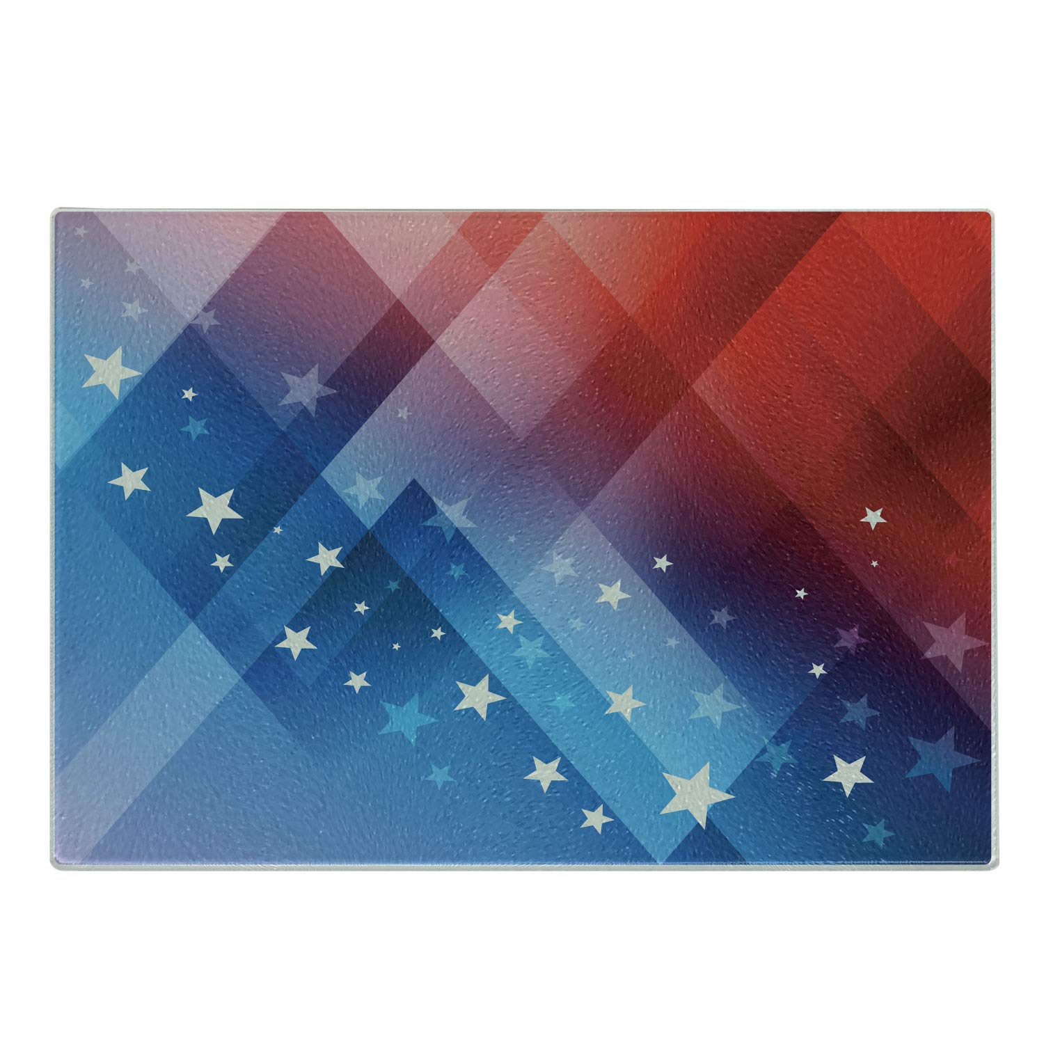 Ambesonne 4th of July Cutting Board - Patriotic Star & Diamond Design on Tempered Glass - Red White Blue Small Serving Board for Independence Day BBQ, Picnics & Kitchen Decor