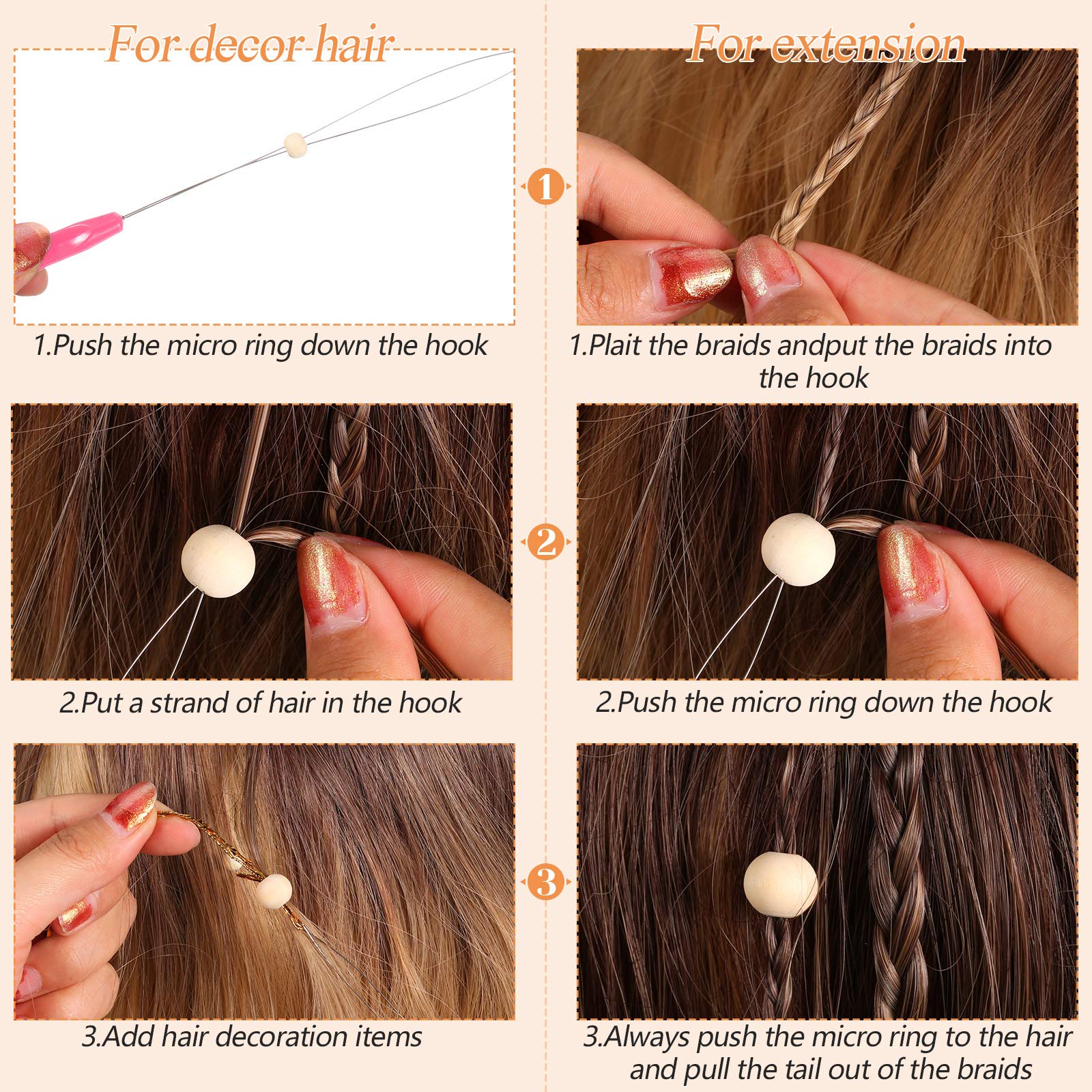 20 Pieces Hair Extension Loop Needle Threader Tool Kit - Professional Pulling Hook & Bead Device for Hair/Feather Extensions - DIY Styling Accessories (Pink) | Perfect for Salon Professionals & Home Hair Styling