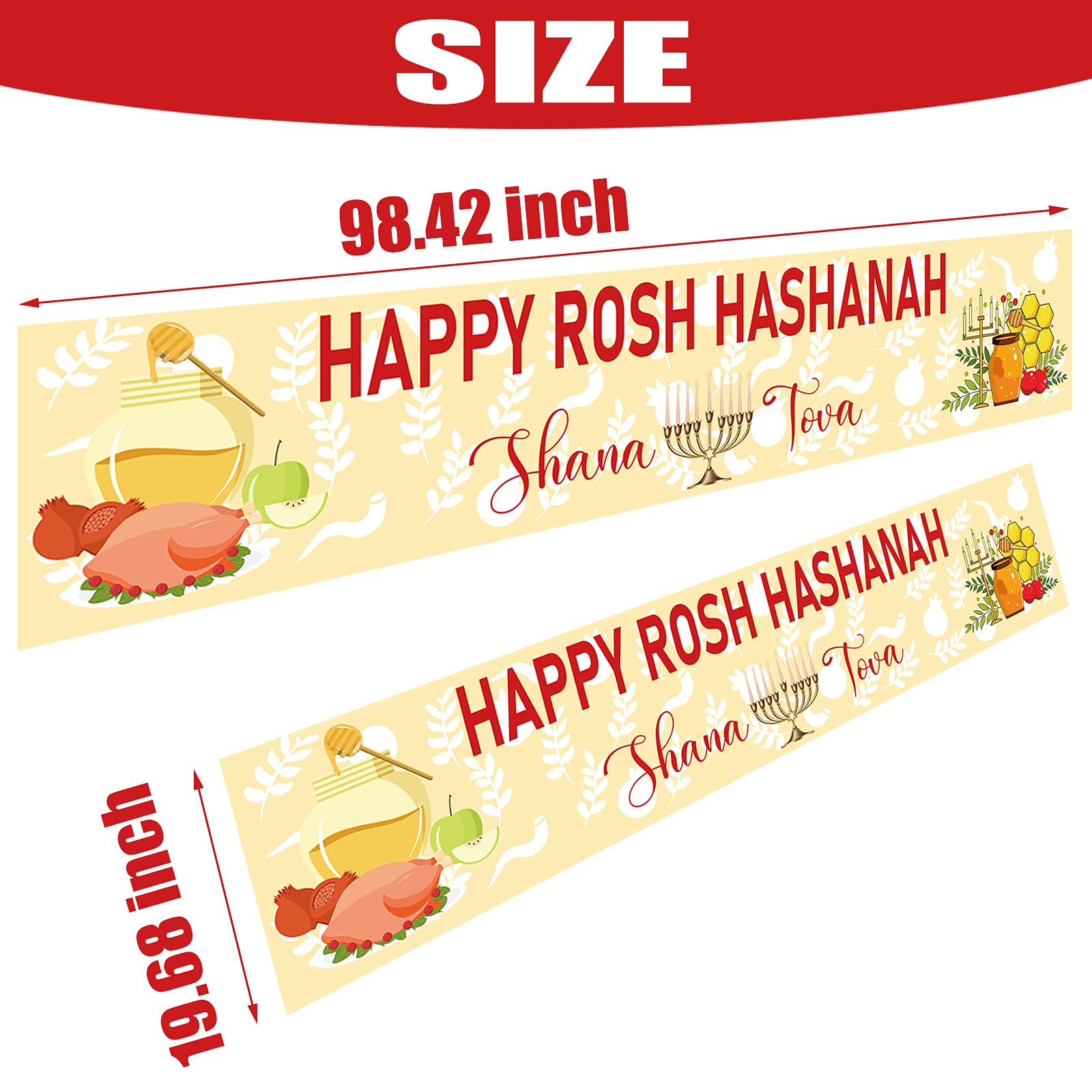 Large Rosh Hashanah Party Banner - Shana Tova Jewish New Year Decorations (8.2×1.5ft) for Indoor & Outdoor Wall Decor - Perfect for Synagogue Events, Home Celebrations & Jewish Holiday Parties