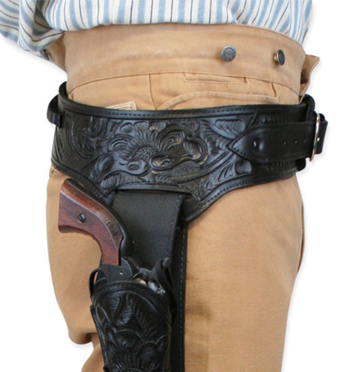 Authentic Western Gun Belt & Holster Set for .44/.45 Cal - Right Hand Tooled Leather - Historical Emporium | Perfect for Cowboy Action Shooting, Reenactments & Western Style Outfits