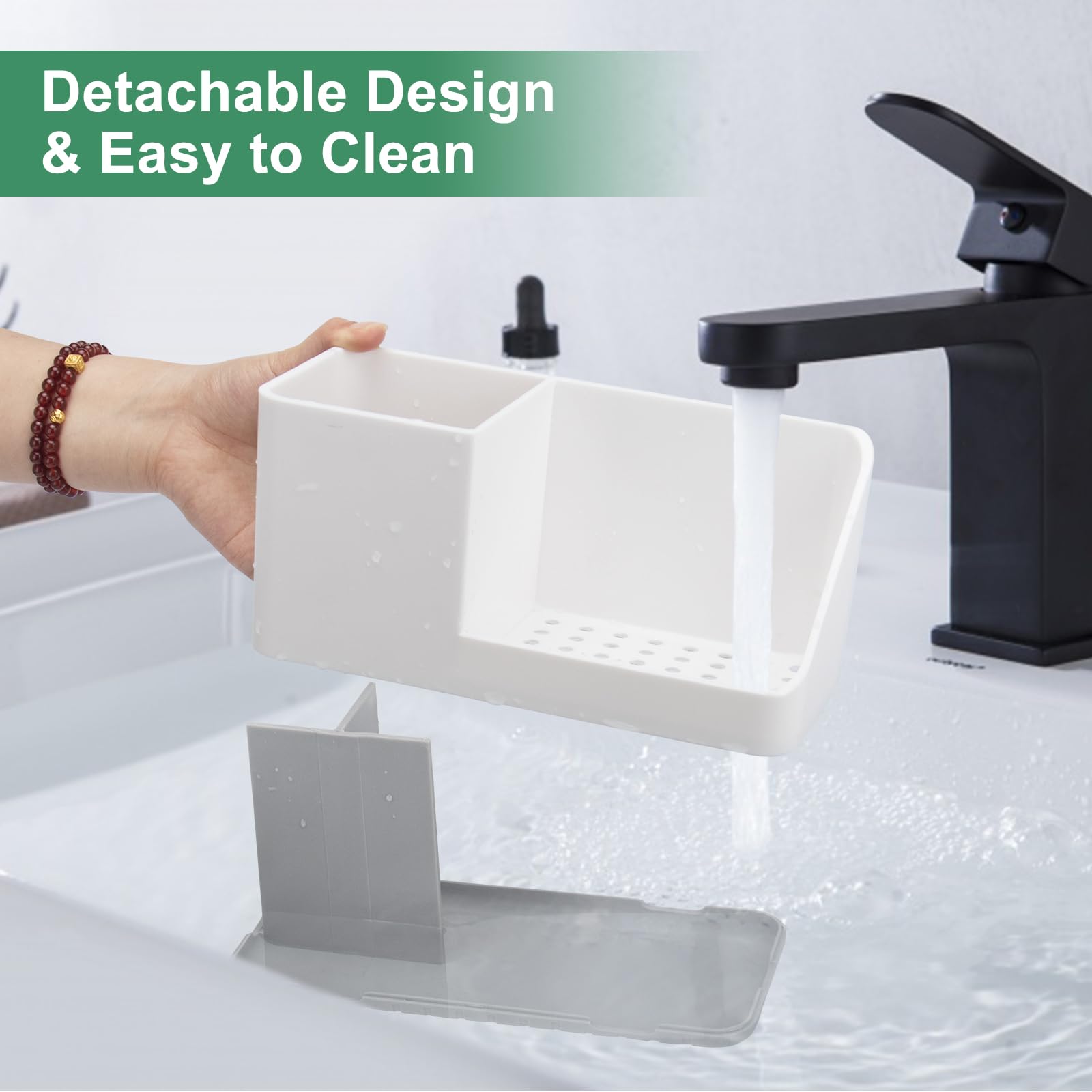 Bathroom Toothbrush Holder with Drainage - Countertop Organizer for Kids Electric Toothbrush & Toothpaste Storage - Grey Sink Organizer for Bathroom Counter, Shower, or Dorm Room