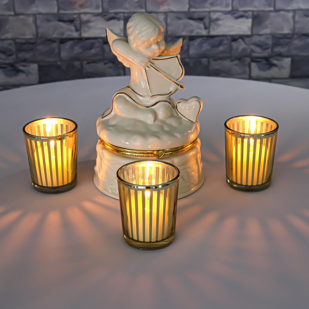 Richland Stripe Gold Metallic Glass Candle Holders - Set of 72 Small Decorative Tea Light Candle Holders for Wedding, Party, Home Decor and Table Centerpieces