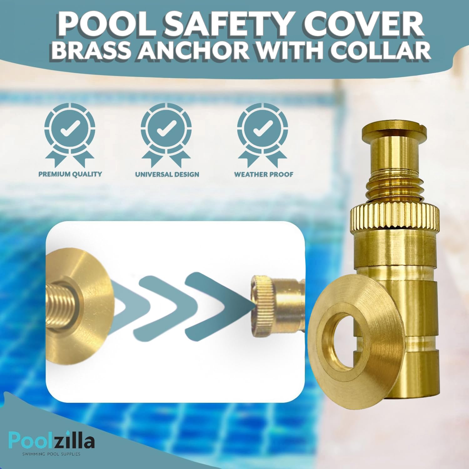 Premium Brass Pool Cover Anchors with Decorative Beauty Collar - 25 Pack for Inground Swimming Pools | Secure Winter Pool Cover Protection