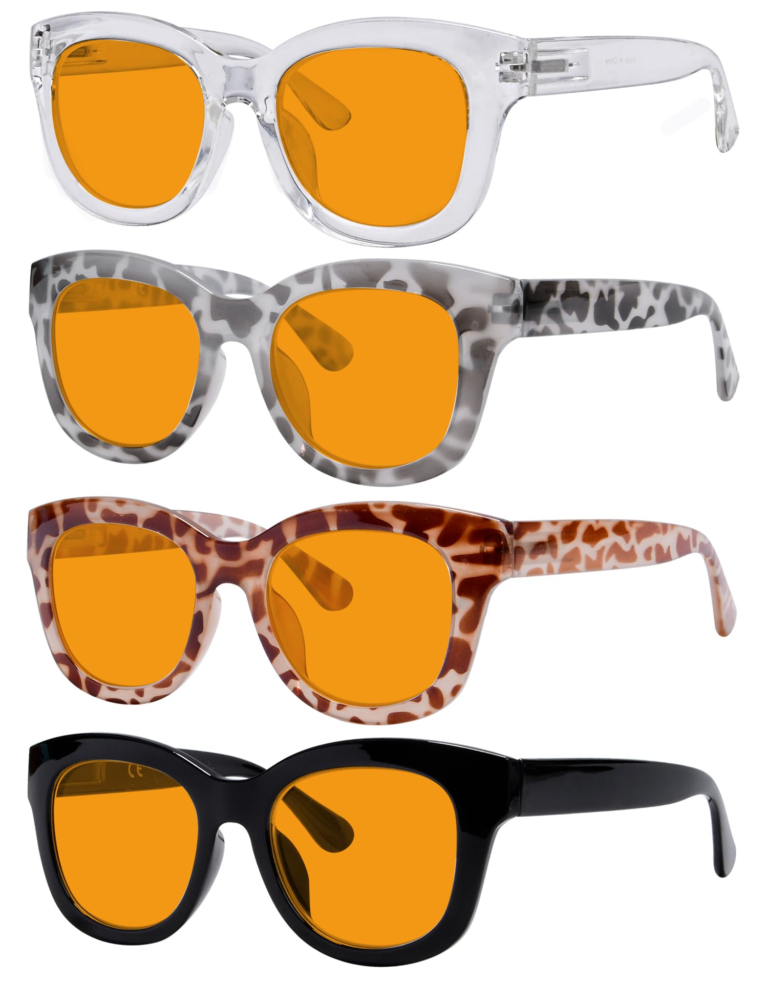 Eyekepper 4 Pack Oversized Blue Light Blocking Glasses for Women - +2.00 Reading Glasses with Orange Tint - Reduce Eye Strain for Computer Work, Gaming & Reading