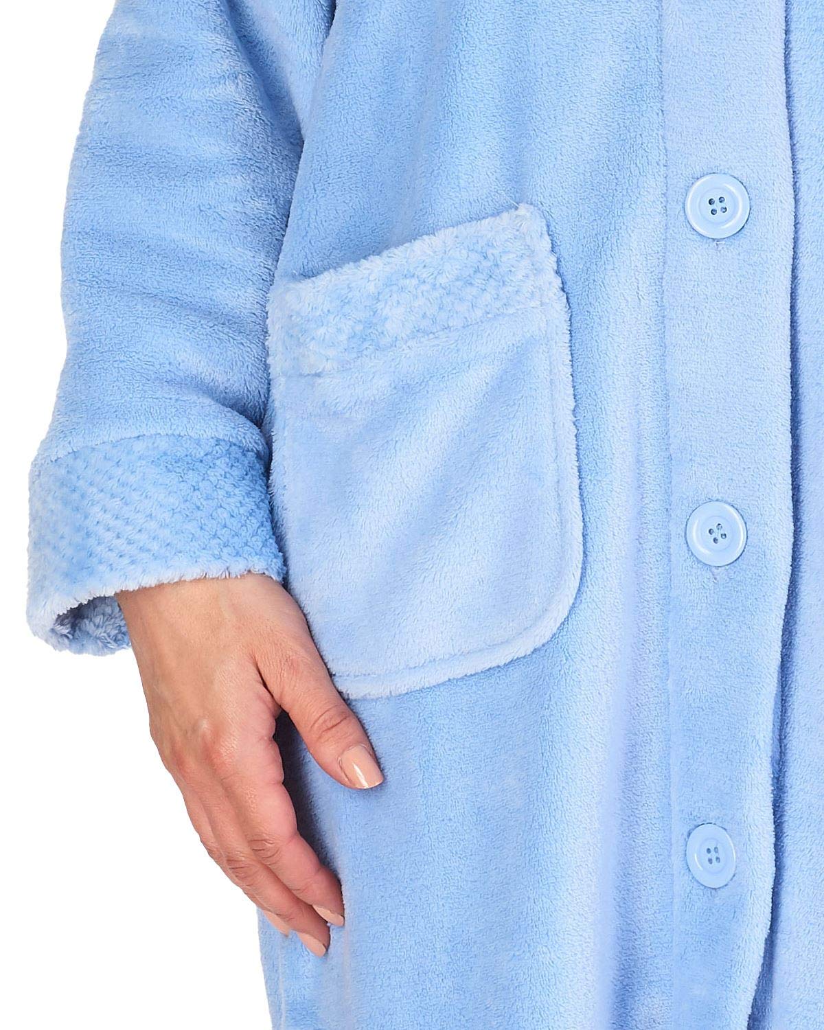 Slenderella Women's Coral Fleece Button Up Bathrobe with Waffle Texture - Soft & Cozy Dressing Gown for Spa, Lounge & Home Relaxation (Sizes Small to XXXL)
