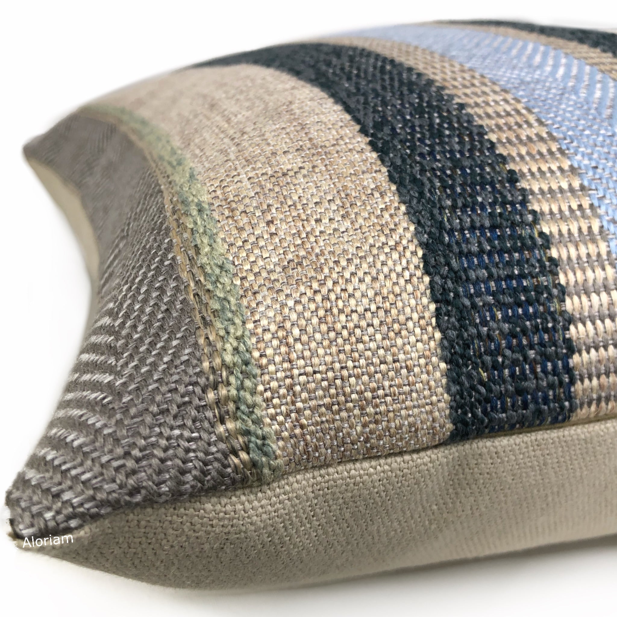 Ogilvie Blue Beige Textured Stripe Pillow Cover - Decorative Throw Pillow Case for Sofa, Bed & Home Decor - 18x18 Inches