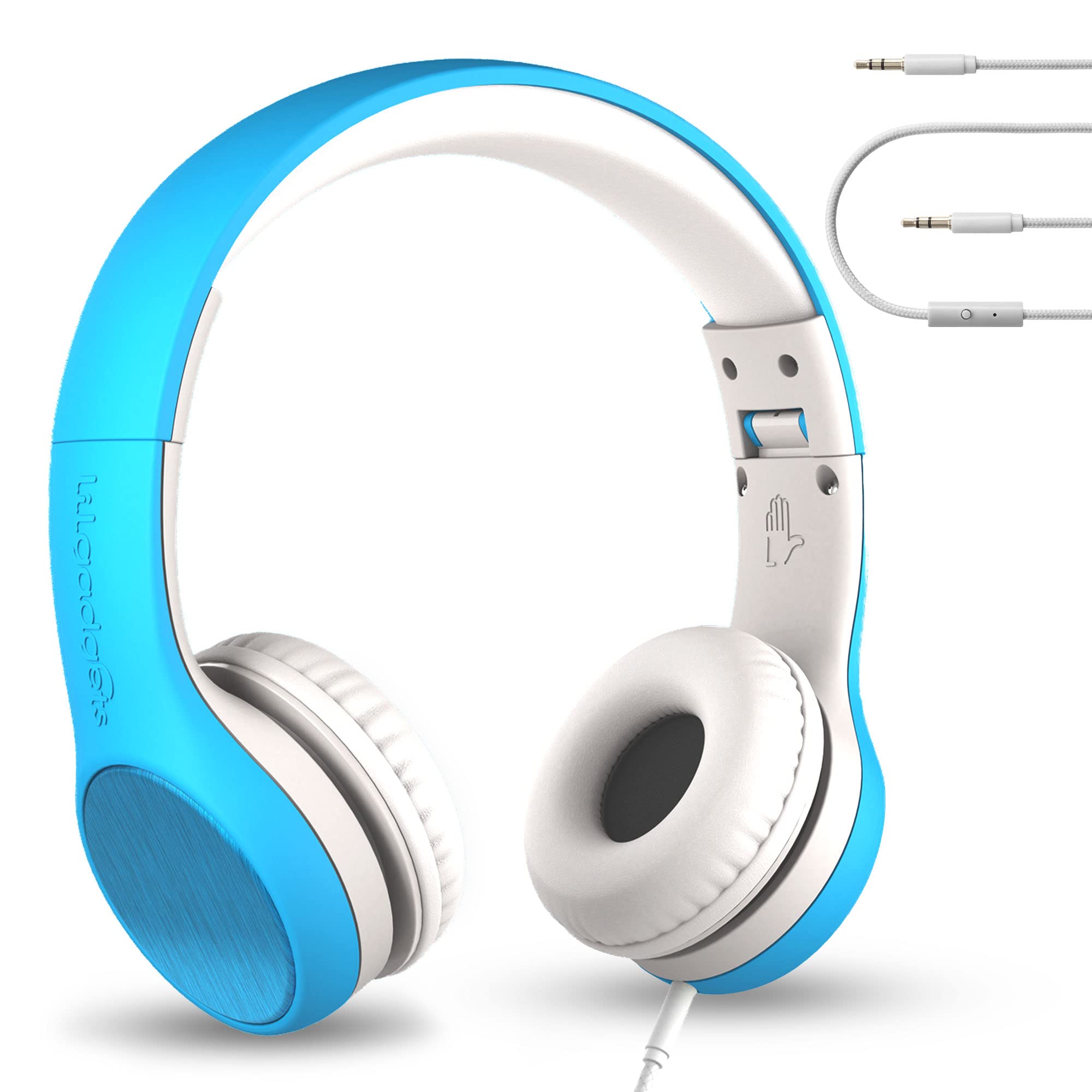 LilGadgets Connect+ Style On-Ear Kids Headphones with Microphone - SharePort Technology, SoftTouch Padding, Detachable Cable, Noise Reduction, Durable & Adjustable - Blue Headphones for Boys & Girls - Perfect for School, Travel, and Online Learning
