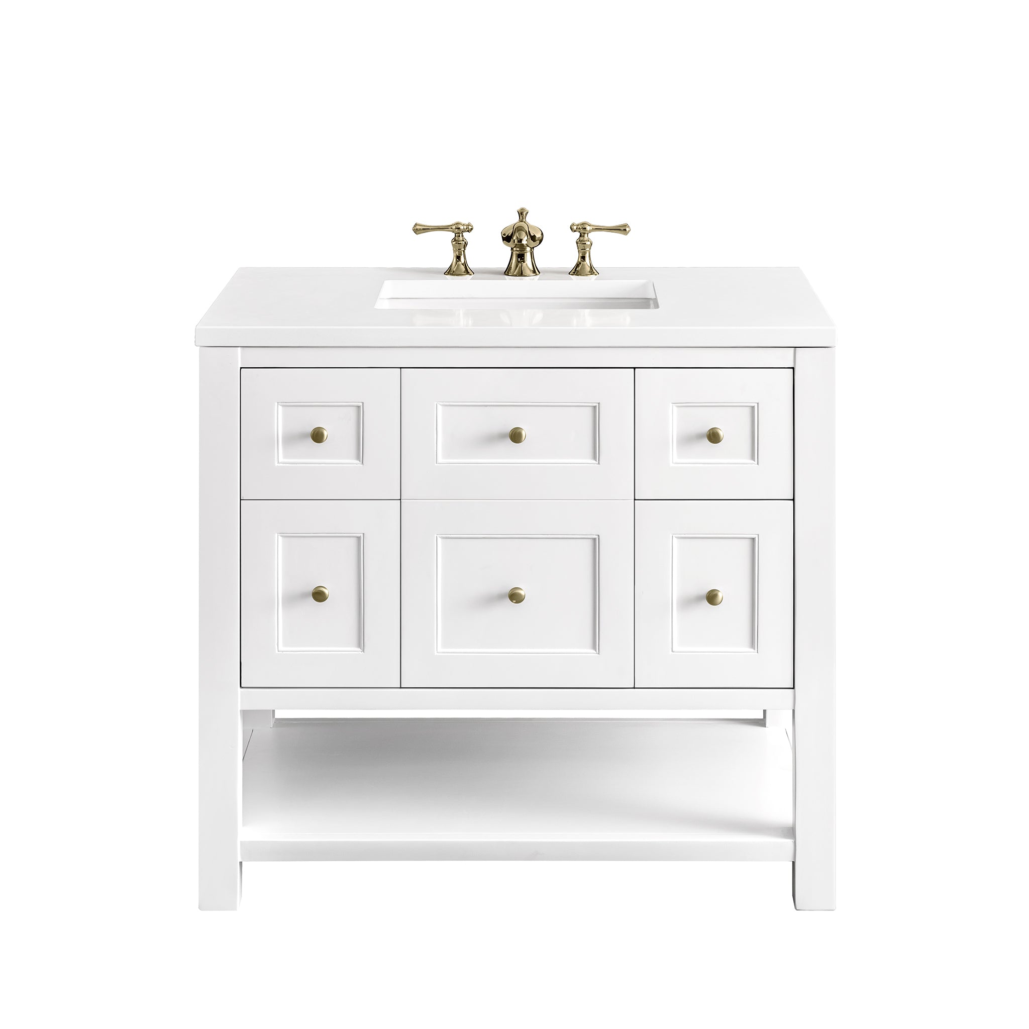 Breckenridge 36 Inch Single Bathroom Vanity Set with White Zeus Quartz Countertop - Modern Bright White Finish for Small Bathroom Remodel & Powder Room Upgrade