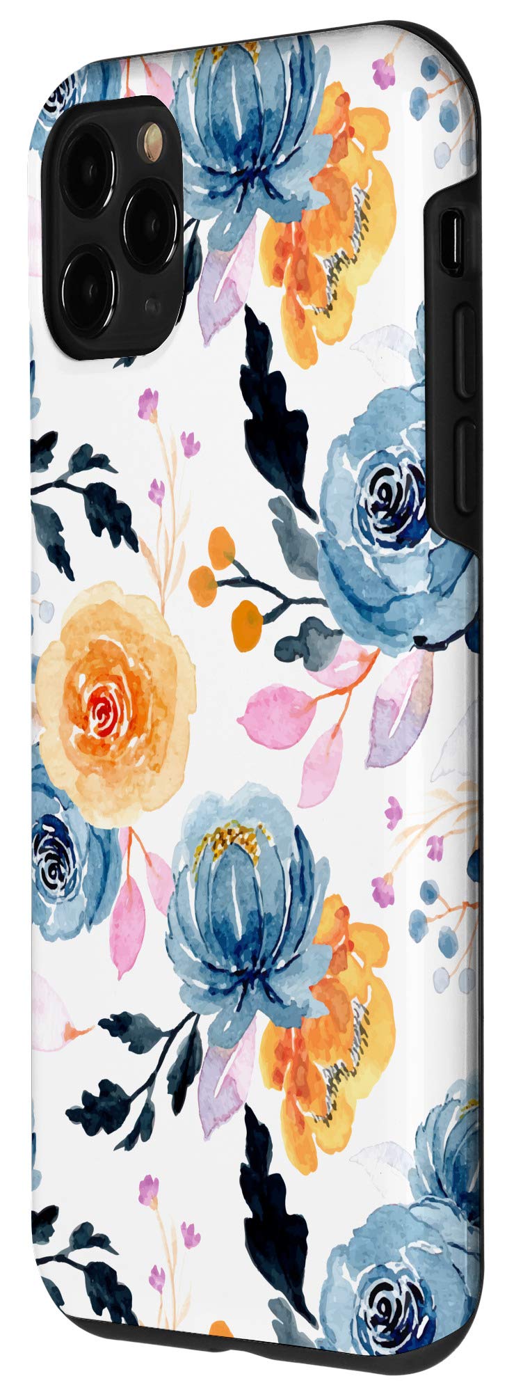iPhone 11 Pro Case - Navy Blue & Marigold Orange Floral Watercolor Design | Slim Protective Phone Cover for Women & Men | Perfect for Everyday Use, Travel & Gift Giving